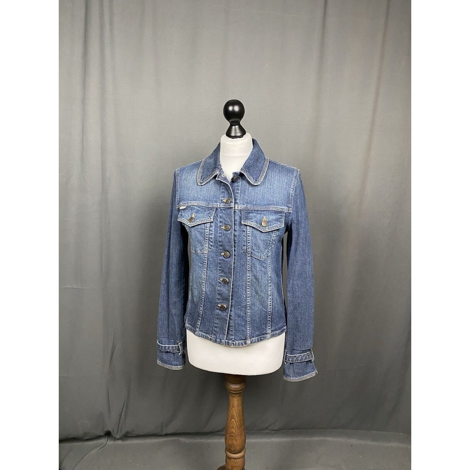 Burberry Burberry Nova Check Women's Blue Denim Biker Jeans Jacket Si Size L / US 10 / IT 46 - 2 Thumbnail