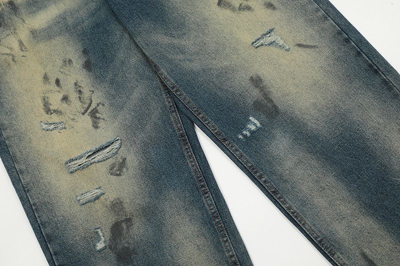 Vintage American retro inkjet washed distressed jeans for men Size US 32 / EU 48 - 5 Thumbnail