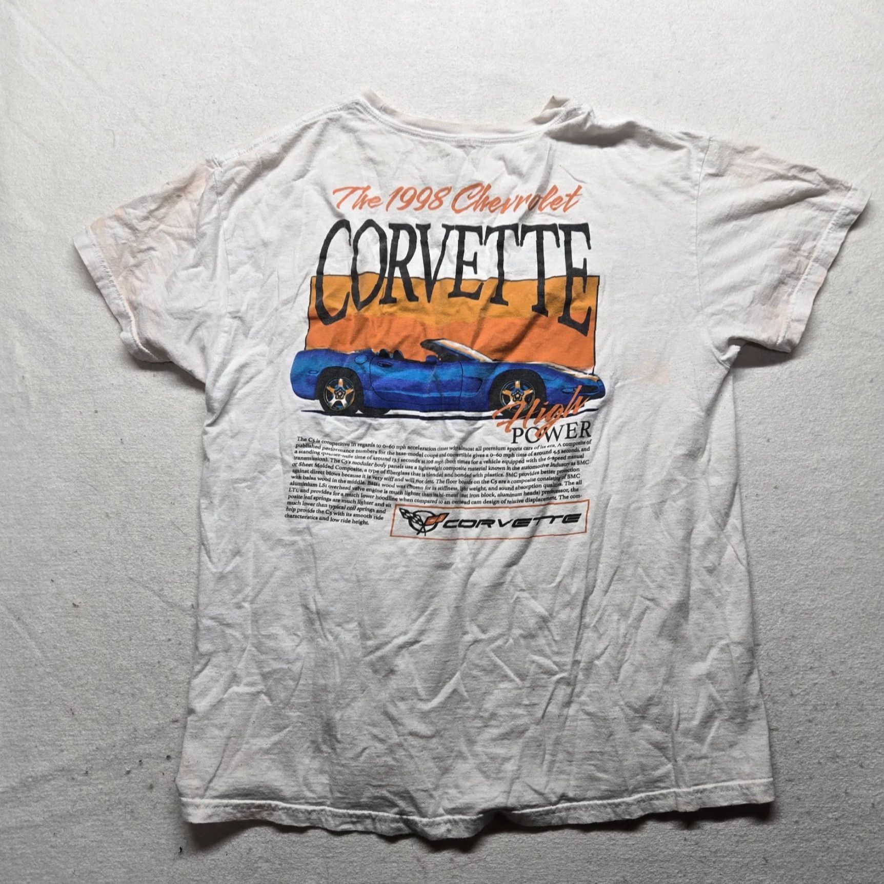 Vintage Chemistry Chevrolet 1998 Corvette Graphic White T-Shirt Men Adult L Large Short Sleeve Crew Neck Shirt Mens Size US L / EU 52-54 / 3 - 8 Thumbnail