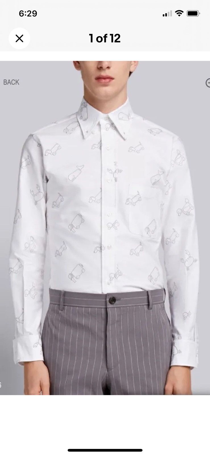 image of Thom Browne Half-Drop Toy Icon-Embroidered Classic Oxford Shirt in White, Men's (Size Medium)