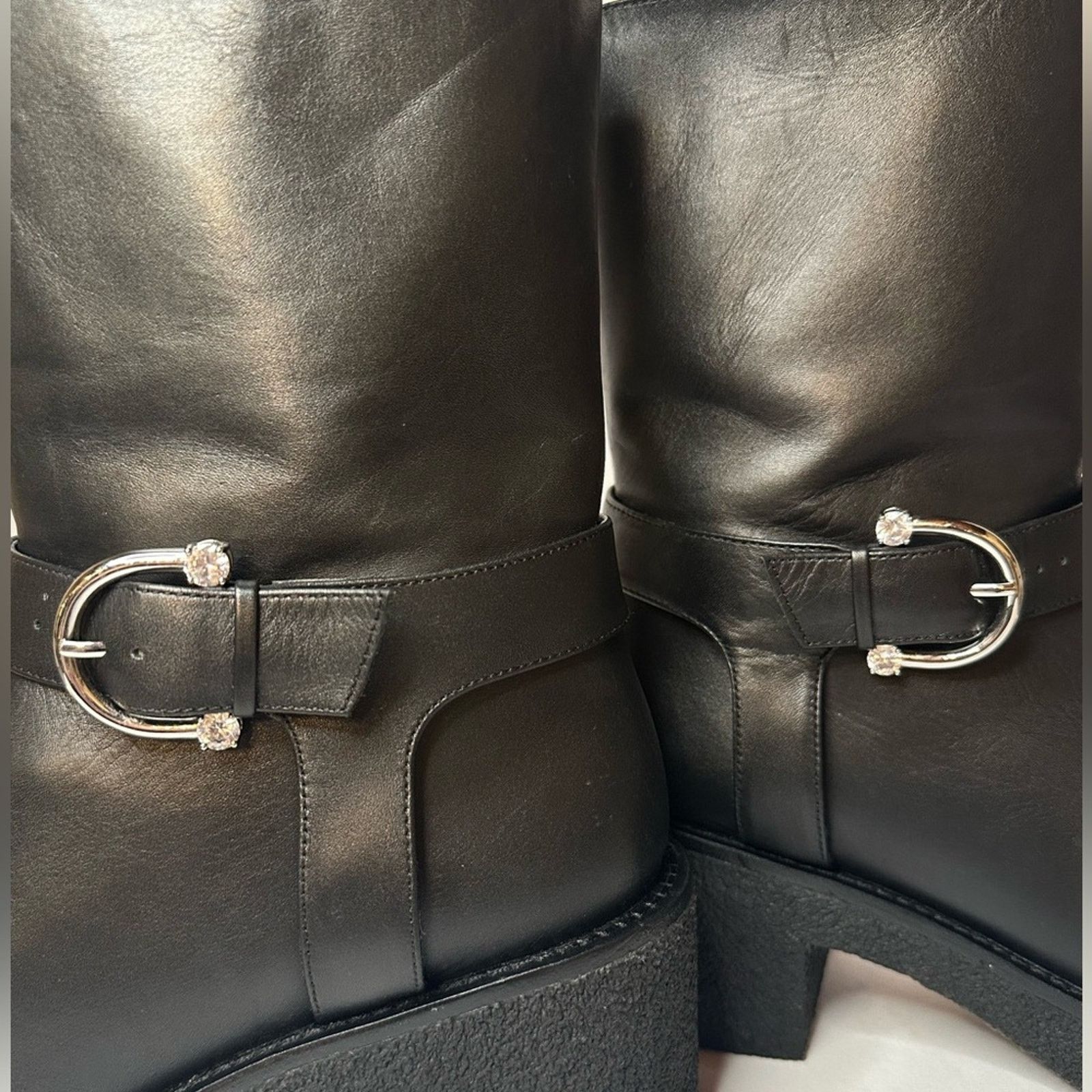 Stuart Weitzman Mountain Buckle Ankle Boots US 11 EU 41.5 Black Leather Size US 11 / IT 41 - 7 Thumbnail