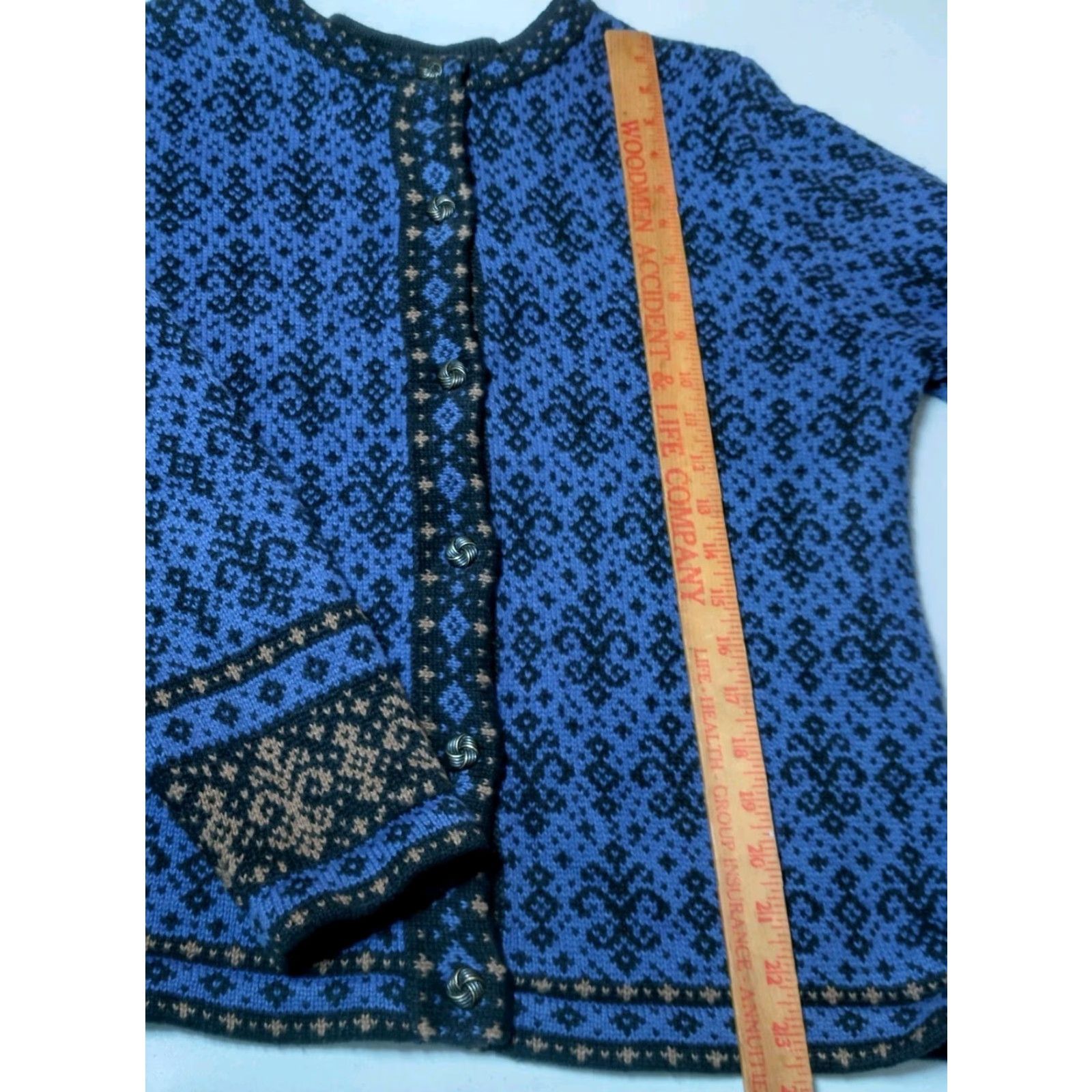 Vintage VINTAGE Nomadic Traders Cardigan Sweater Women L Blue Fleur De Lis Nordic Button Up Cardigan Womens Large Size L / US 10 / IT 46 - 6 Thumbnail