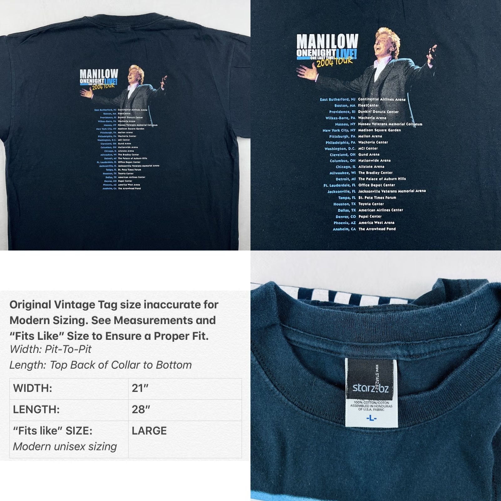 Vintage VINTAGE BARRY MANILOW ONE NIGHT ONE LAST TIME CONCERT T-Shirt LARGE tour 2004 Mens Size US L / EU 52-54 / 3 - 8 Thumbnail