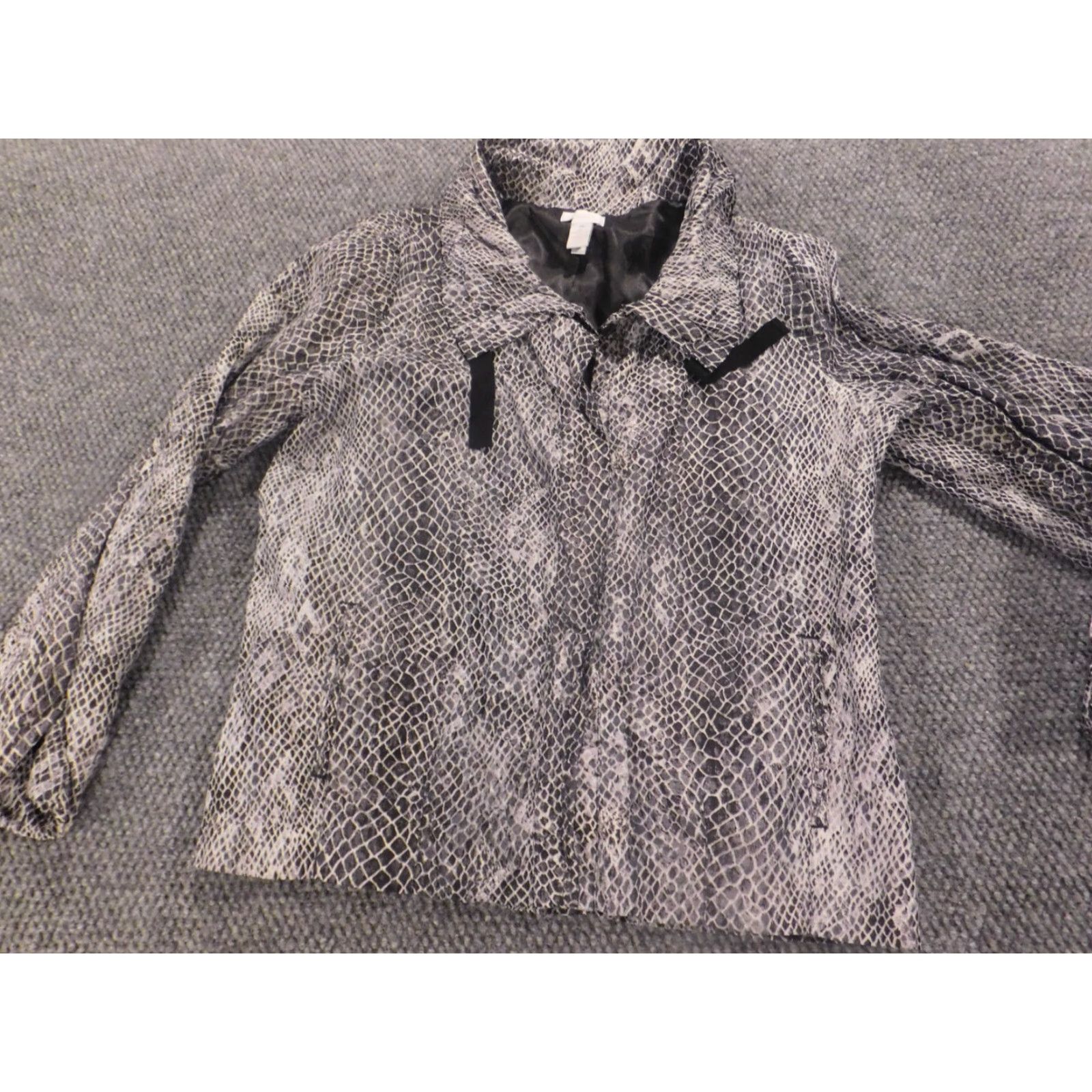 Vintage Chicos Jacket Gray Women Zip Animal Print Loose Snakeskin 2 Medium Open Casual Fur Trim Vintage No Size XS / US 0-2 / IT 36-38 - 2 Thumbnail