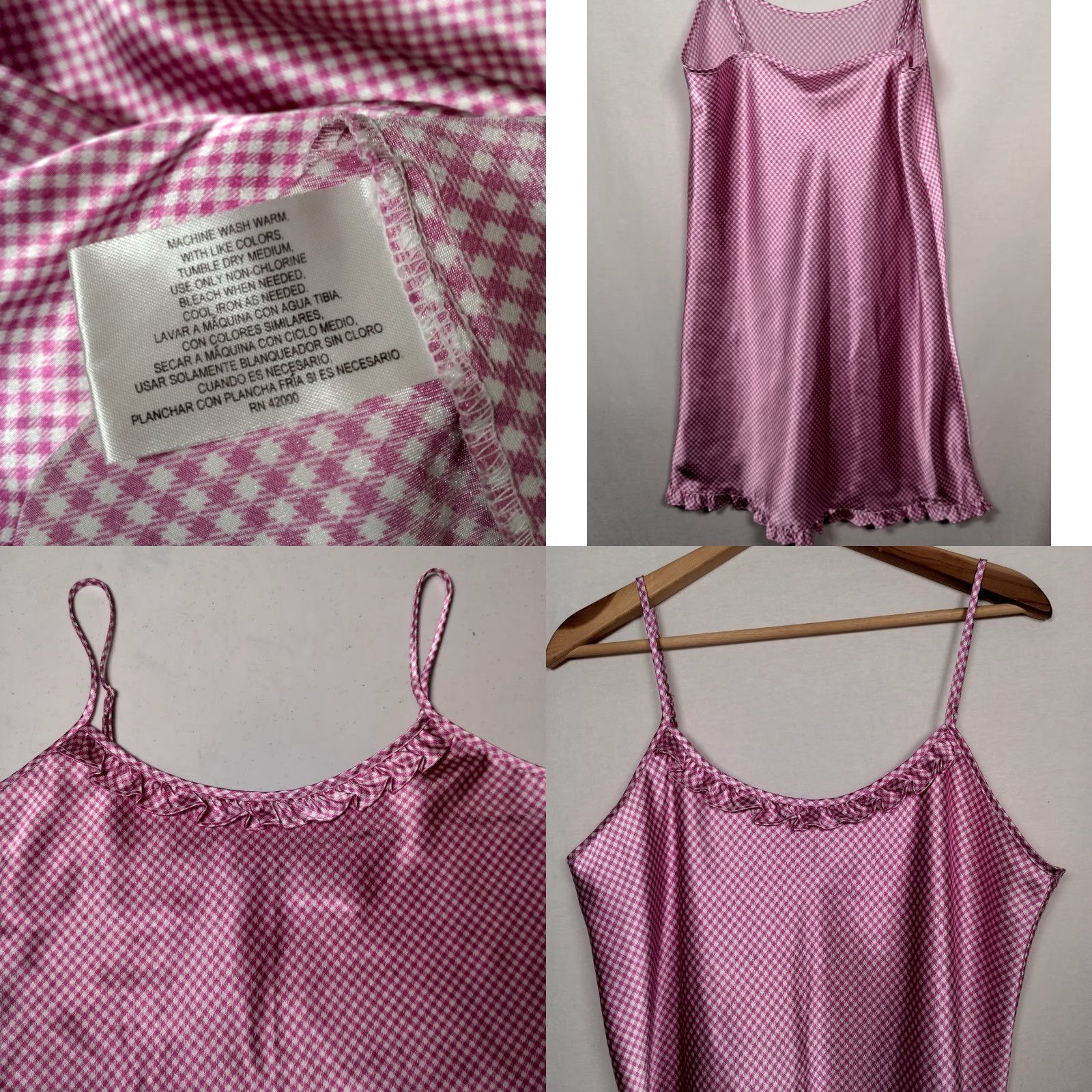 Vintage VINTAGE Jacklyn Smith Nightgown Sleeveless Large Purple White Gingham Check Plaid Satin Polyester Chemise Intimate Size ONE SIZE - 8 Thumbnail