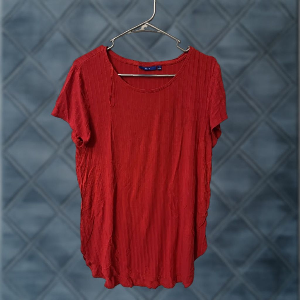 Vintage Apt 9 Bright Red Pullover Shirt Women's Size Large Regular Cap Sleeve Short Sleeve All Seasons Knit Polyester Rayon Spandex Blouse Women Size L / US 10 / IT 46 - 1 Thumbnail