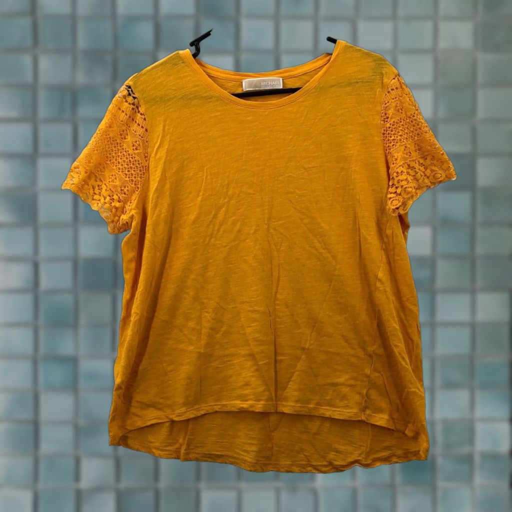 Michael Kors Michael Kors Womens Lace Cap Sleeve Pullover Blouse Yellow Size M Regular Fit Short Sleeve Size M / US 6-8 / IT 42-44 - 1 Thumbnail