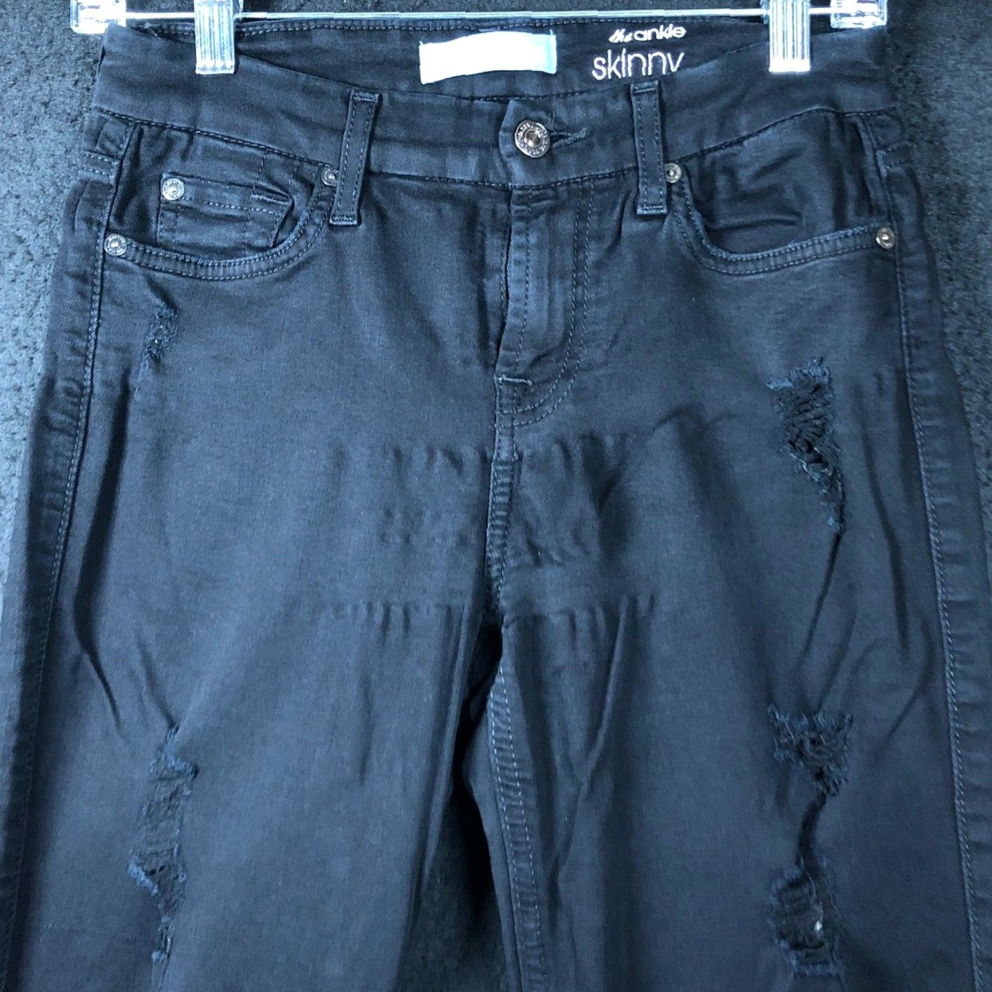 7 For All Mankind VINTAGE 7 For All Mankind Jeans Womens Black B(air) The Ankle Skinny Distress Stretch 26 Size 26" / US 2 / IT 38 - 2 Thumbnail