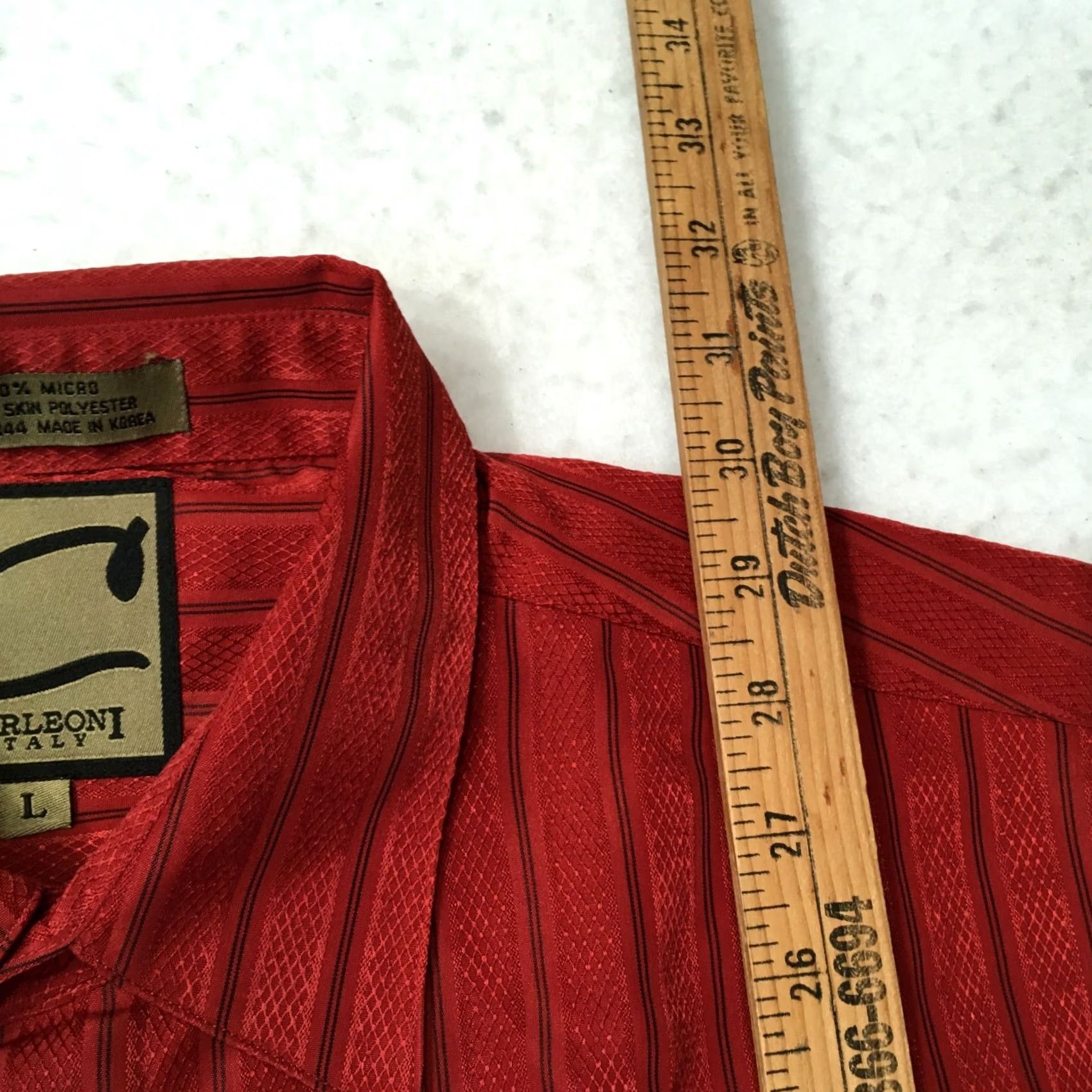Vintage corleoni Shirt Button Down Fit large red Maroon 100% polyester micro Nice! Size US L / EU 52-54 / 3 - 6 Thumbnail