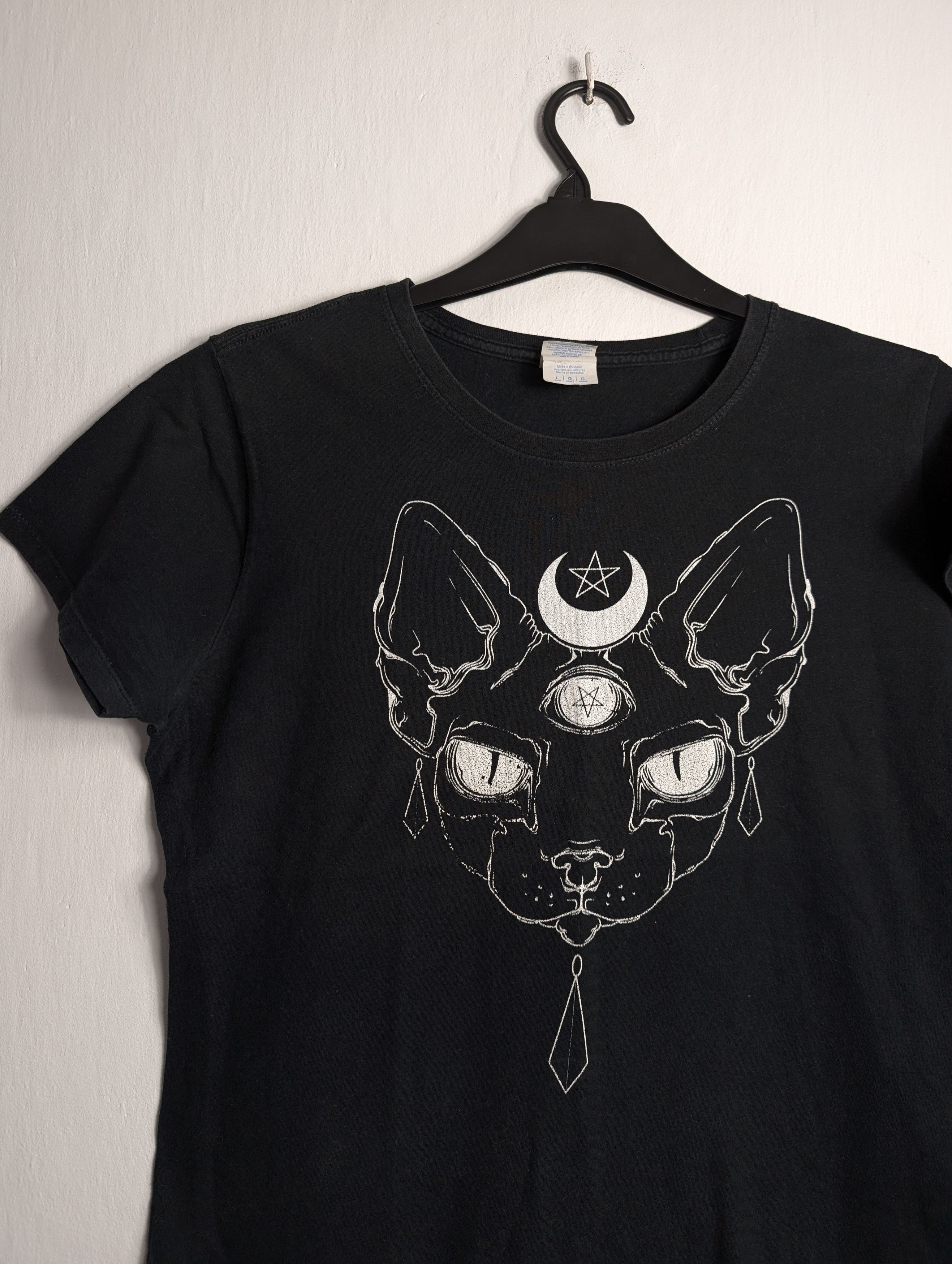 Gildan × Vintage Mystic Cat Graphic Tee Witchy Y2K Goth Aesthetic Size L / US 10 / IT 46 - 2 Thumbnail