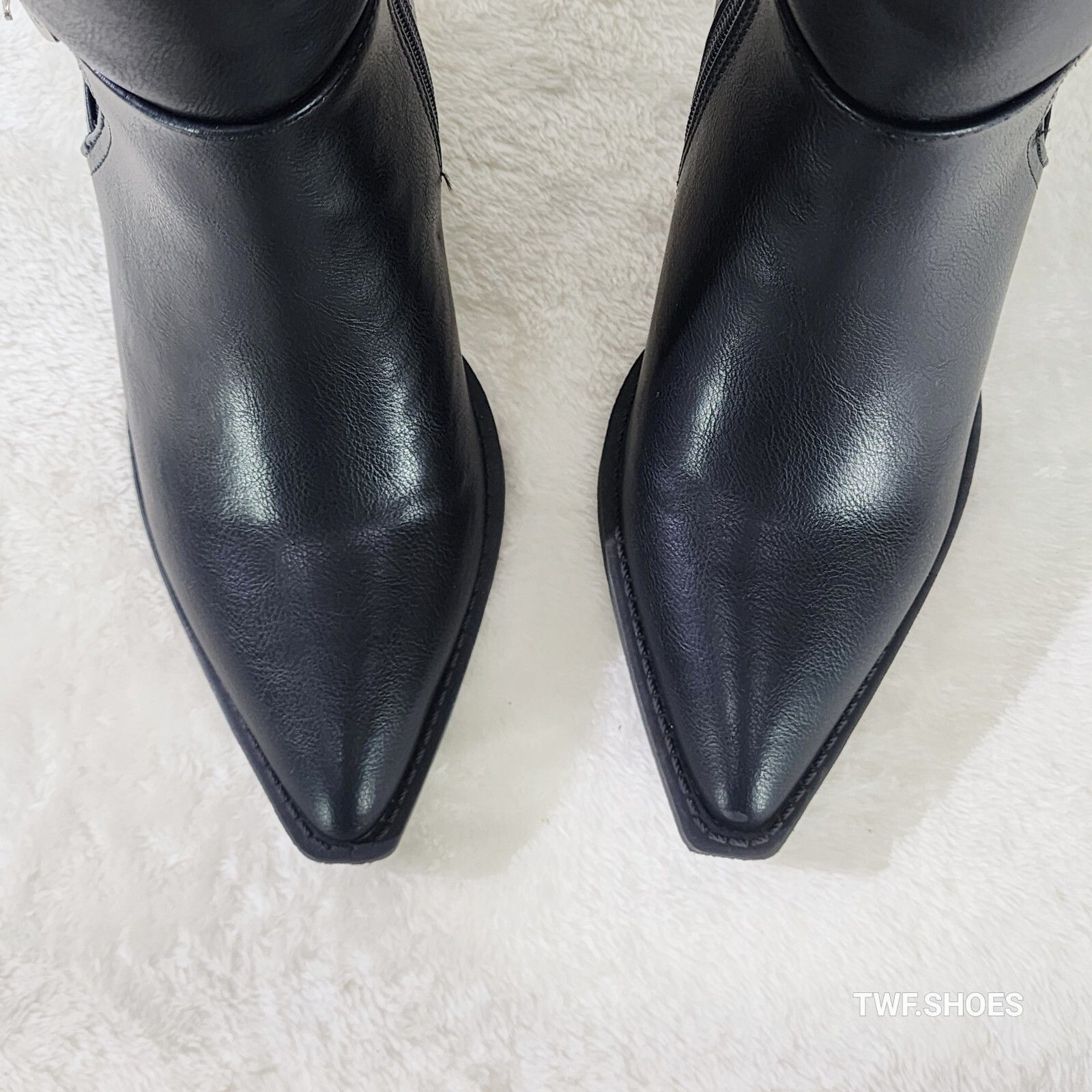 Other Flexi Jet Black Faux Leather Elastic Panel Cowgirl Country W Size US 10 / IT 40 - 6 Thumbnail