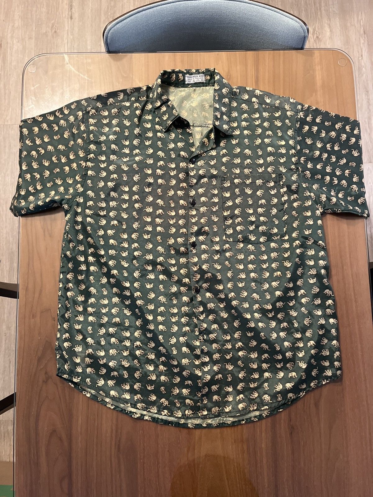 Vintage Thai Silk Elephant Camp Collar Size US M / EU 48-50 / 2 - 2 Thumbnail