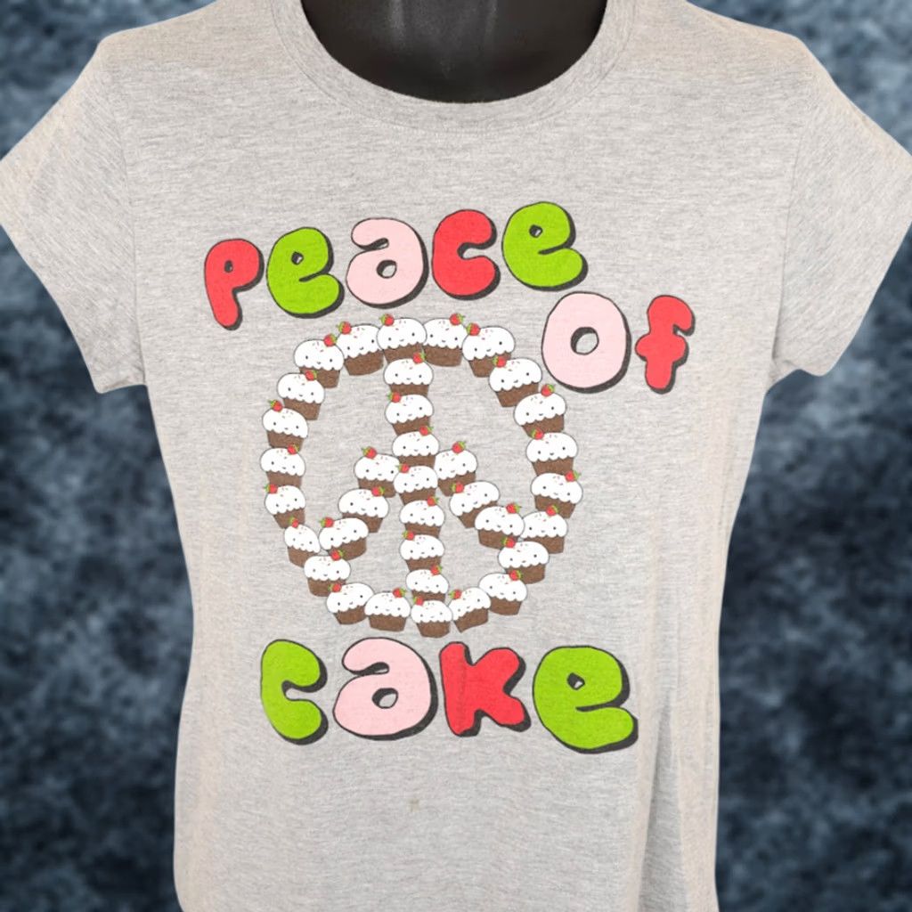 Vintage Drumline Peace Of Cake T Shirt Junior Womens 2XL Gray Crew Neck Short Sleeve Cotton Blend Size XXL / US 16-18 / IT 52-54 - 1 Thumbnail