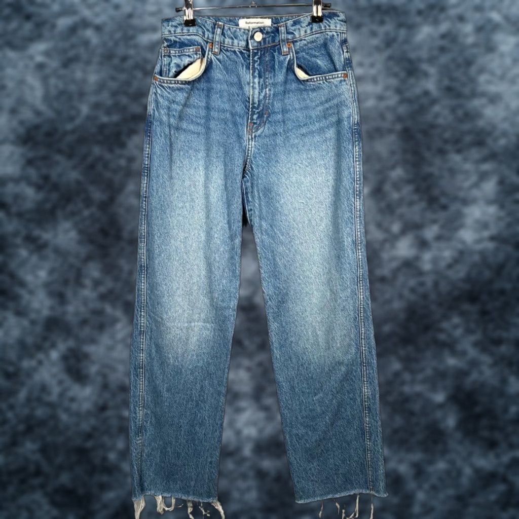 Reformation Reformation Jeans Size 26 Blue Distressed High Rise Straight Denim 5-Pocket Womens/Vintage No Shirt/Hoodie? Size 26" / US 2 / IT 38 - 1 Thumbnail