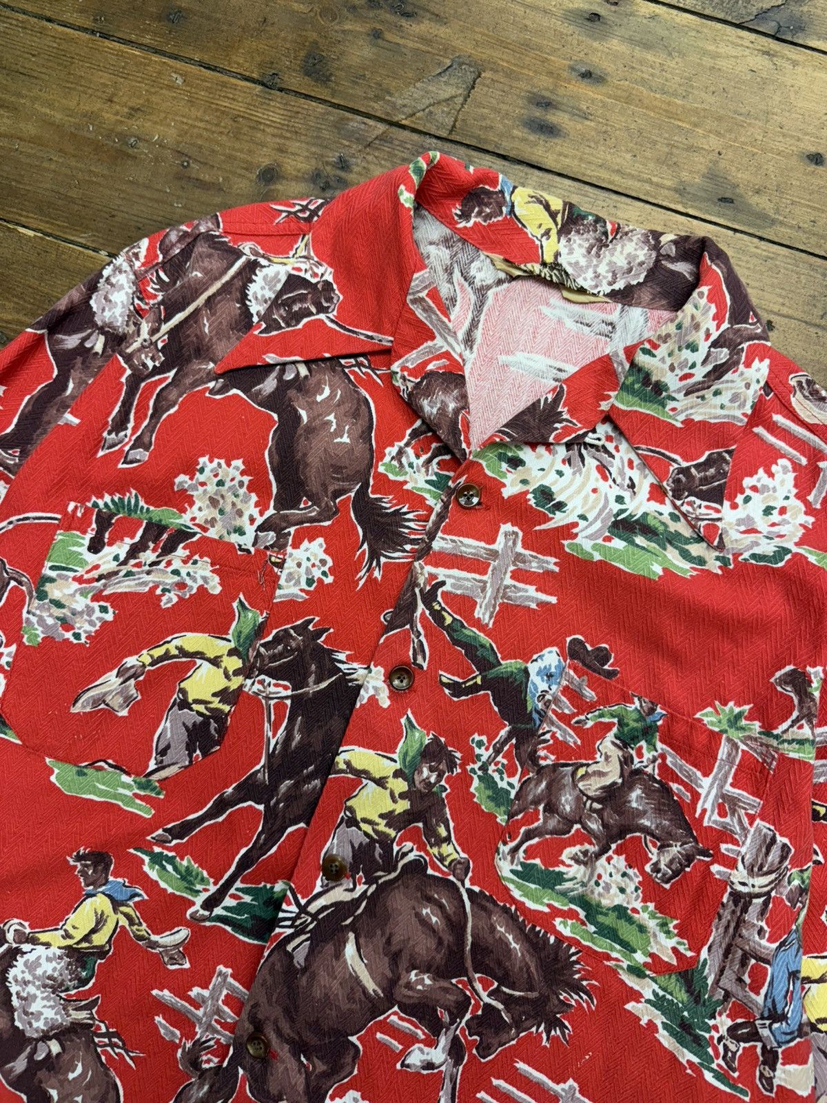 Vintage 1940s Del Mar California Western Cowboy Barkcloth Shirt Size US L / EU 52-54 / 3 - 2 Thumbnail