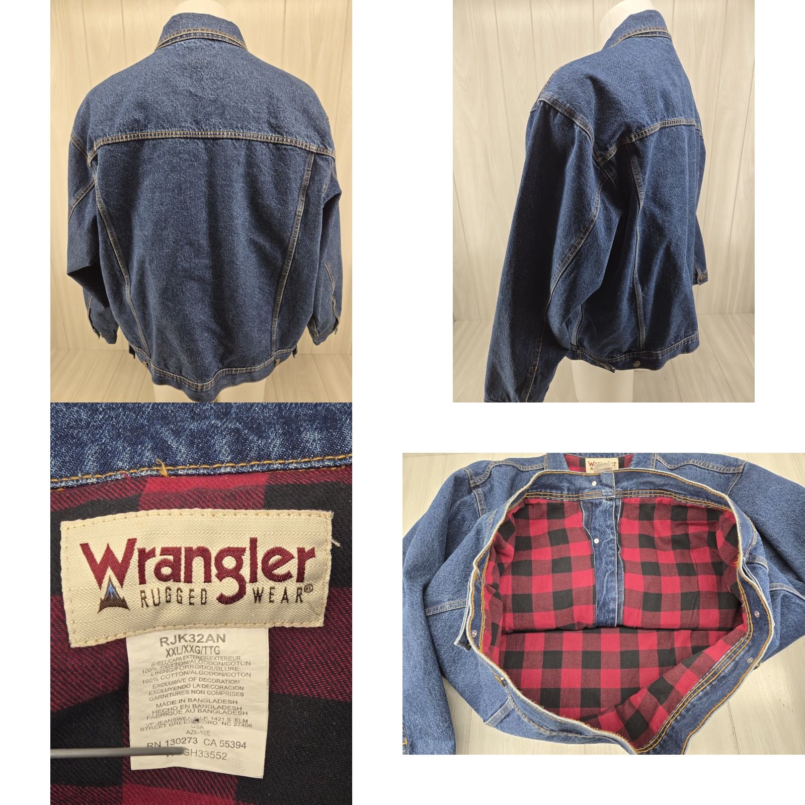 Wrangler VINTAGE Wrangler Rugged Wear Denim Jacket Flannel Lined XXL Blue Trucker RJK32AN Size US XXL / EU 58 / 5 - 8 Thumbnail
