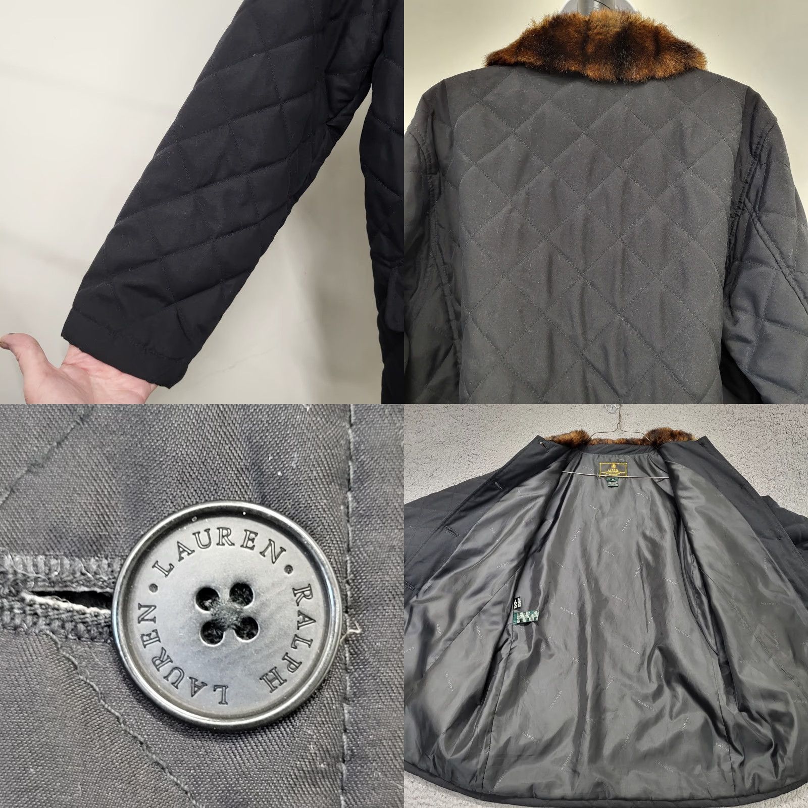 Ralph Lauren Lauren Ralph Lauren Coat Women's Large Black Quilted Faux Fur Collar Overcoat Size L / US 10 / IT 46 - 8 Thumbnail