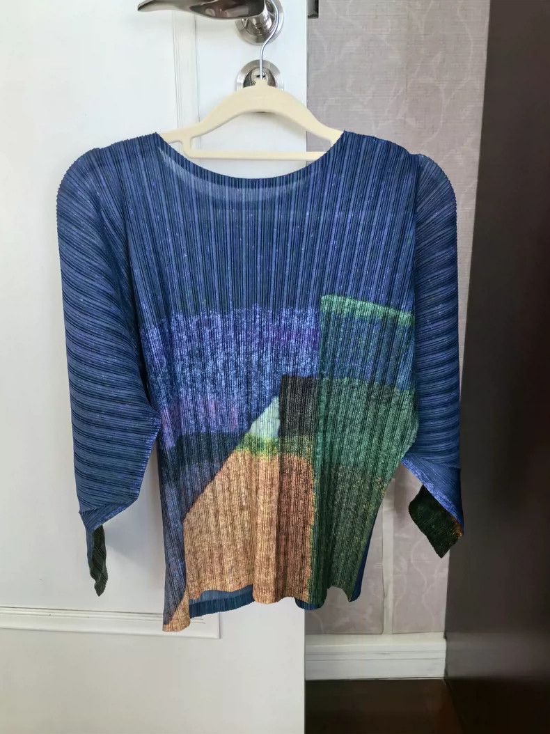 Issey Miyake Issey Miyake Blue pleated long-sleeved shirt Size L / US 10 / IT 46 - 2 Thumbnail