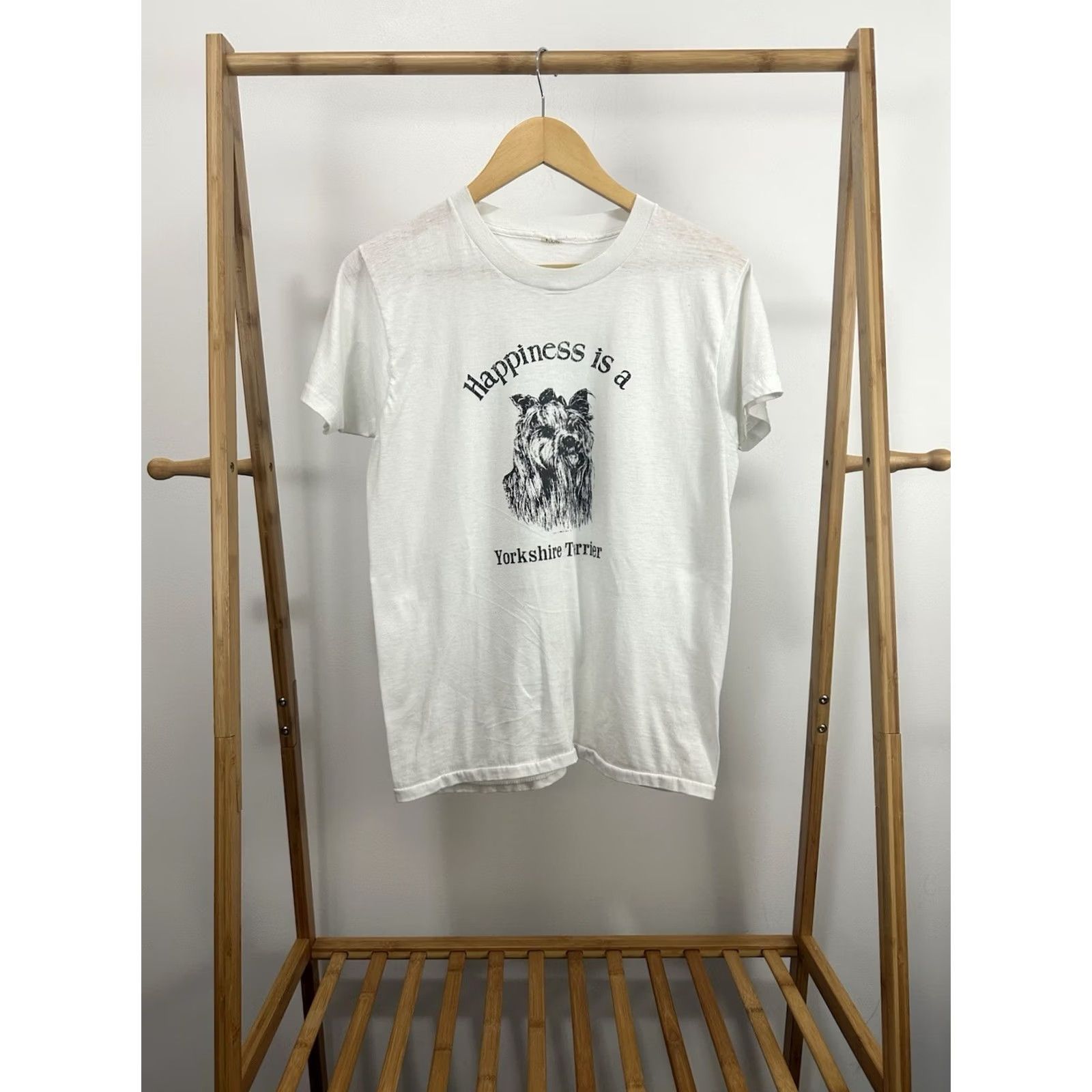 Vintage VTG 80s Happiness Is A Yorkshire Terrier Dog Canine Paper Thin Burnout T-Shirt M Shirt Mens White Size US M / EU 48-50 / 2 - 2 Thumbnail