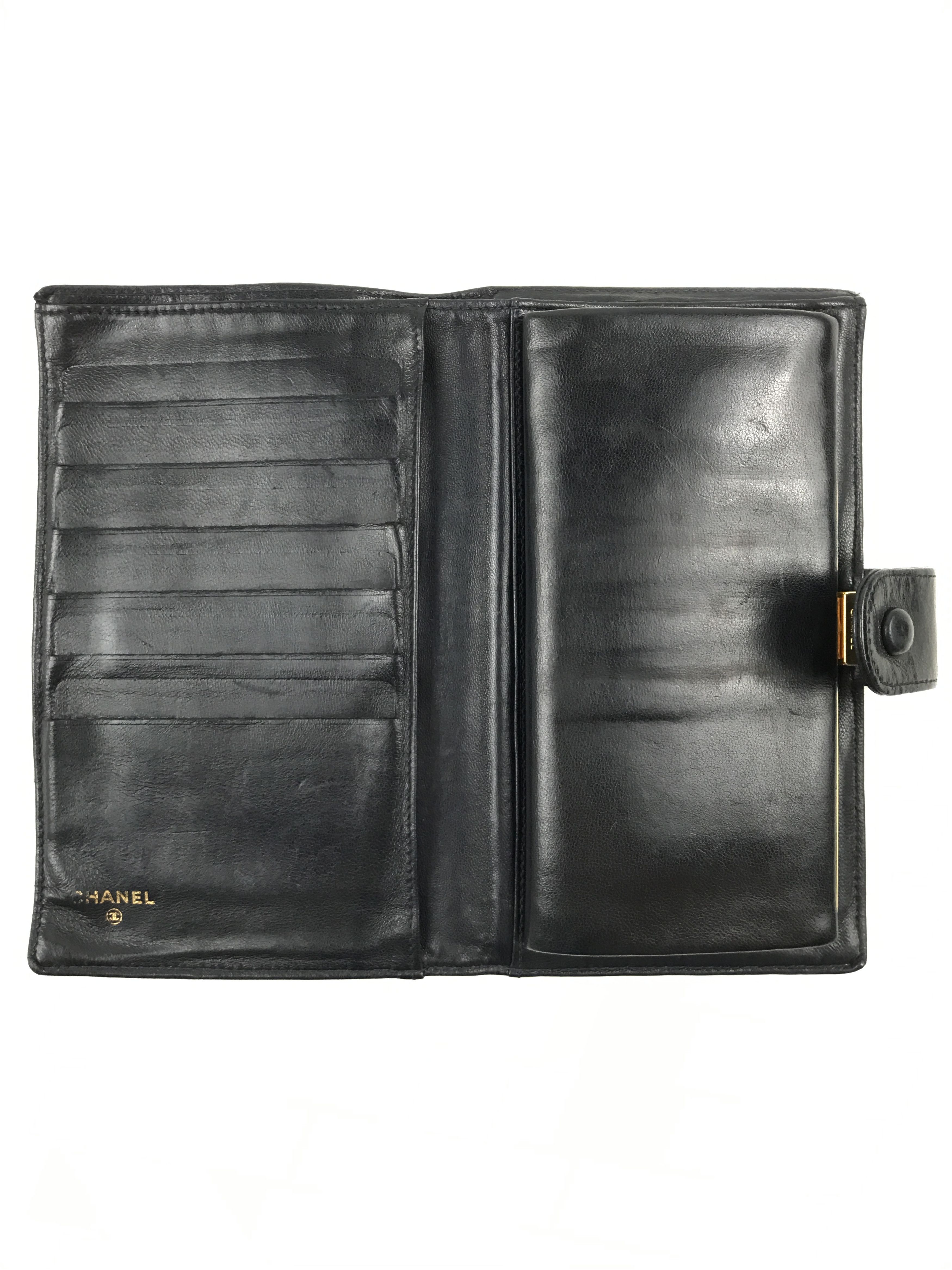 Chanel × Vintage Chanel Classic Black Lambskin Big CC Logo Bifold Long Wallet Size ONE SIZE - 10 Thumbnail