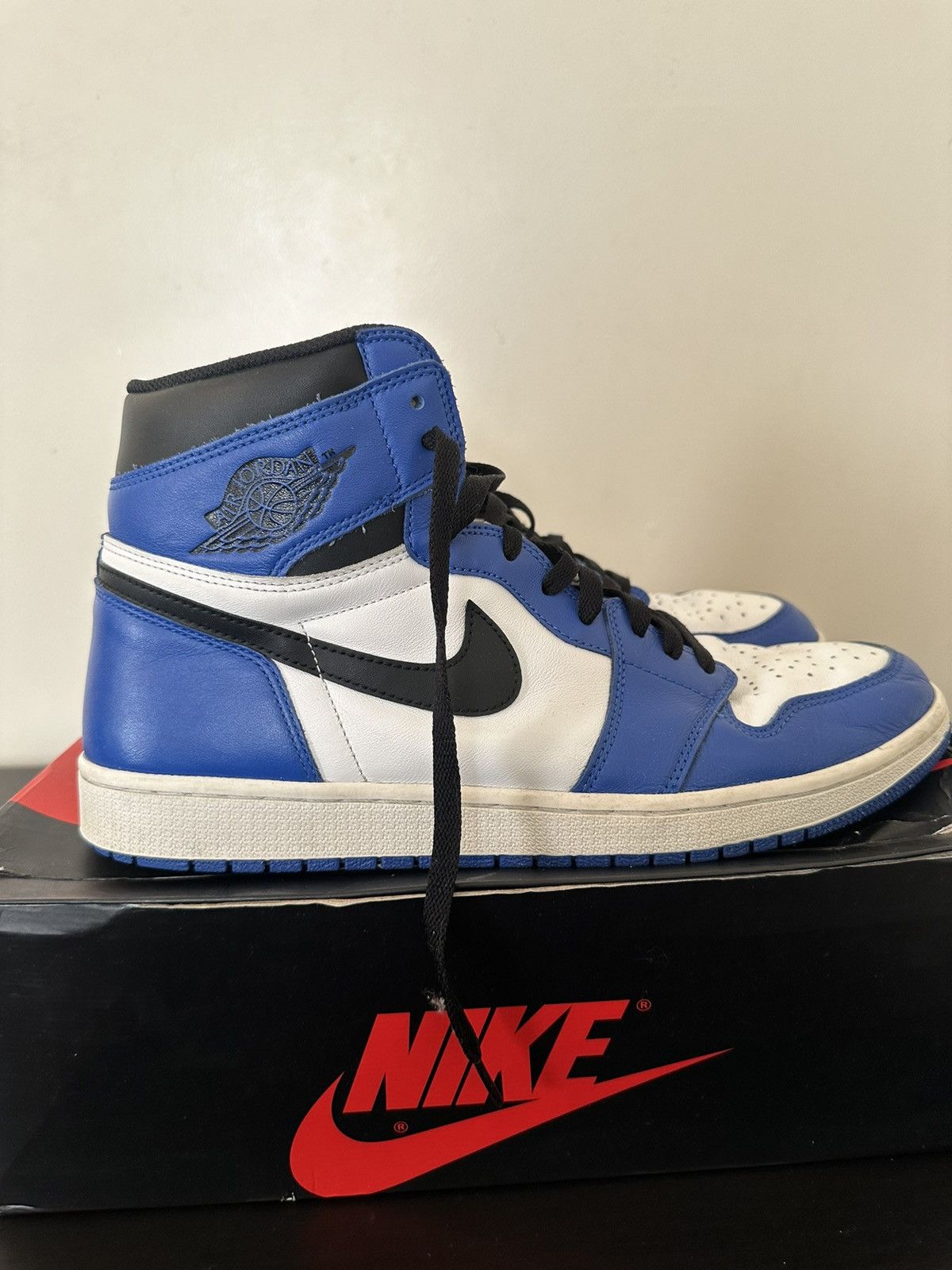 image of Jordan Brand 1 Retro High Game Royal Shoes in Blue, Men's (Size 14)