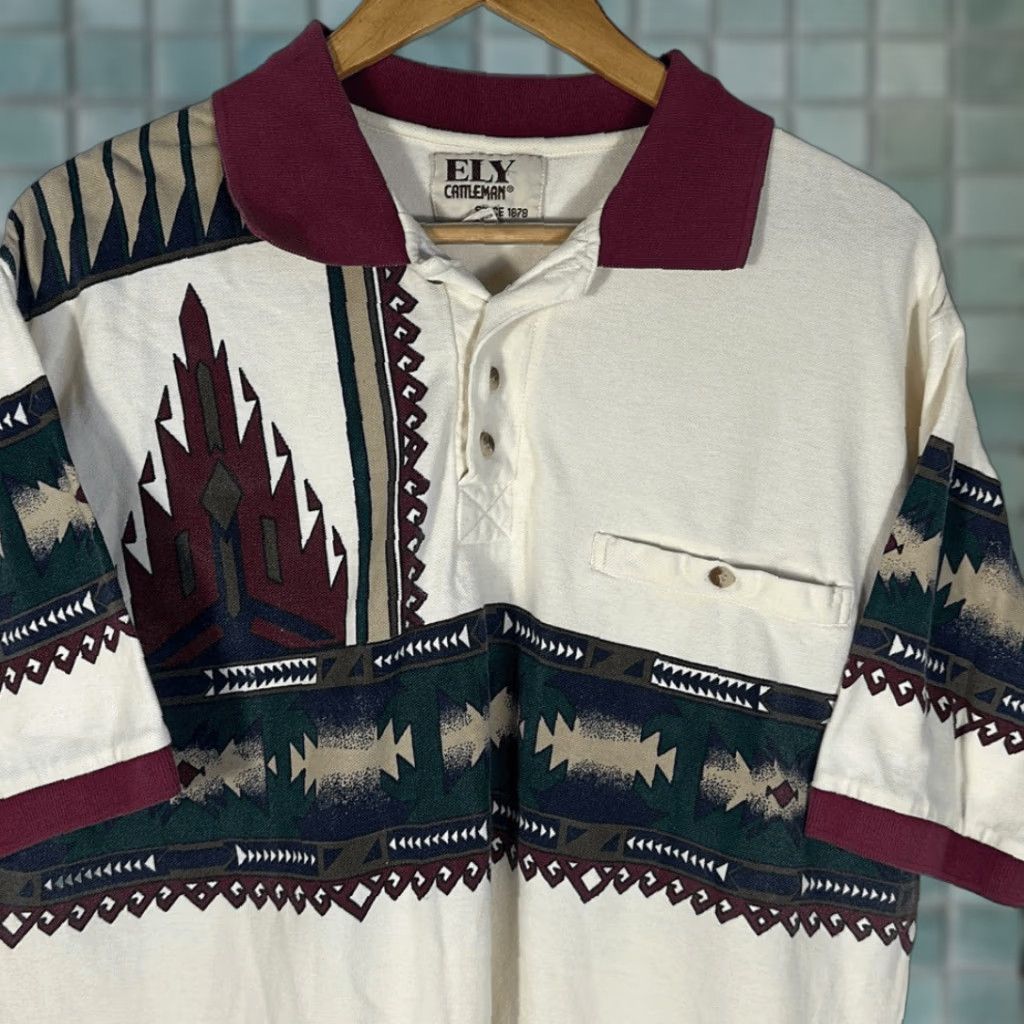 Vintage VINTAGE Ely Cattleman Polo Shirt Short Sleeve L Cream Aztec Southwestern Print Men Large Size US L / EU 52-54 / 3 - 1 Thumbnail