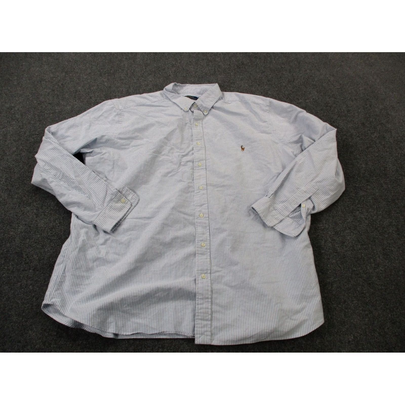 Polo Ralph Lauren Polo Ralph Lauren Polo Shirt Mens 3XLT White Blue Striped Golf Business Dress Preppy Polo Shirt Men 3XLT White Blue Striped Rainbow Theme) Size 48R - 2 Thumbnail