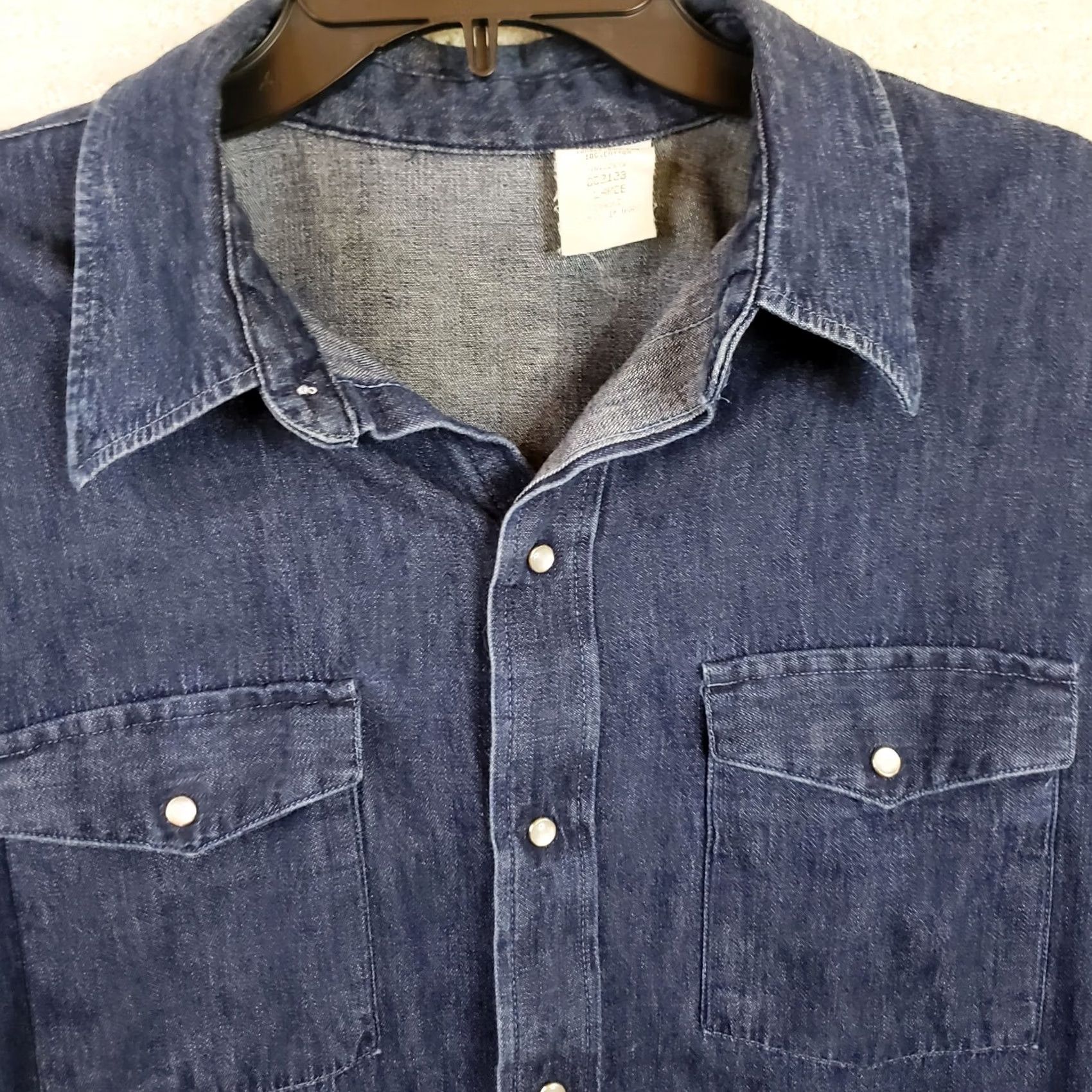 Denime Blue Denim Pearl Snap Shirt L Long Sleeve Pocket Work Casual Farm Cowboy Men's Size US L / EU 52-54 / 3 - 3 Thumbnail