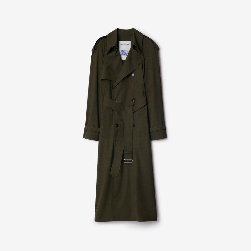 Burberry o1w1db10326 Long Stretch Wool Trench Coat in Dark Olive Size US M / EU 48-50 / 2 - 1 Thumbnail
