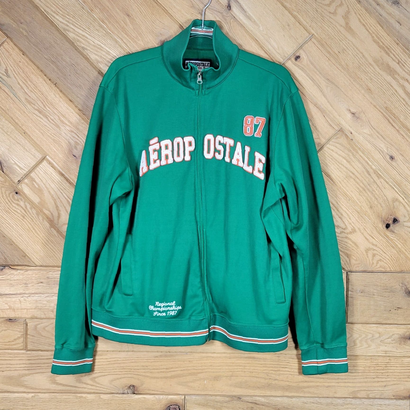 Vintage VINTAGE Aéropostale Track Jacket Mens XL Full Zip Green Sleeve Stripes Running & Jogging 100% Polyester Jacket Size US XL / EU 56 / 4 - 3 Thumbnail