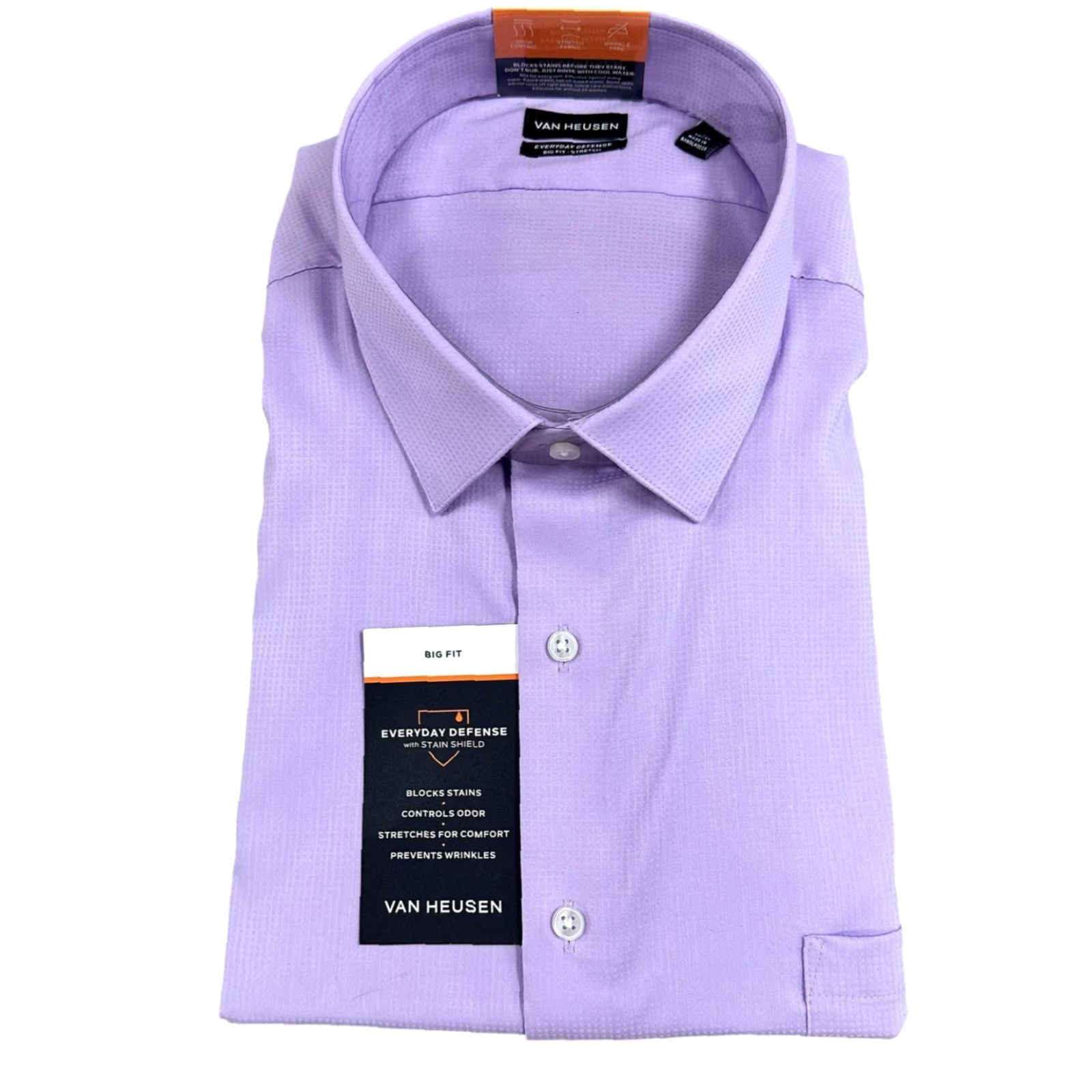 Van Heusen Van Heusen Shirt Mens 2XL Lavender Purple Button Up Dress Shirt Big & Tall Stretch Wrinkle Resistant Easy Care Long Sleeve Size US XXL / EU 58 / 5 - 2 Thumbnail