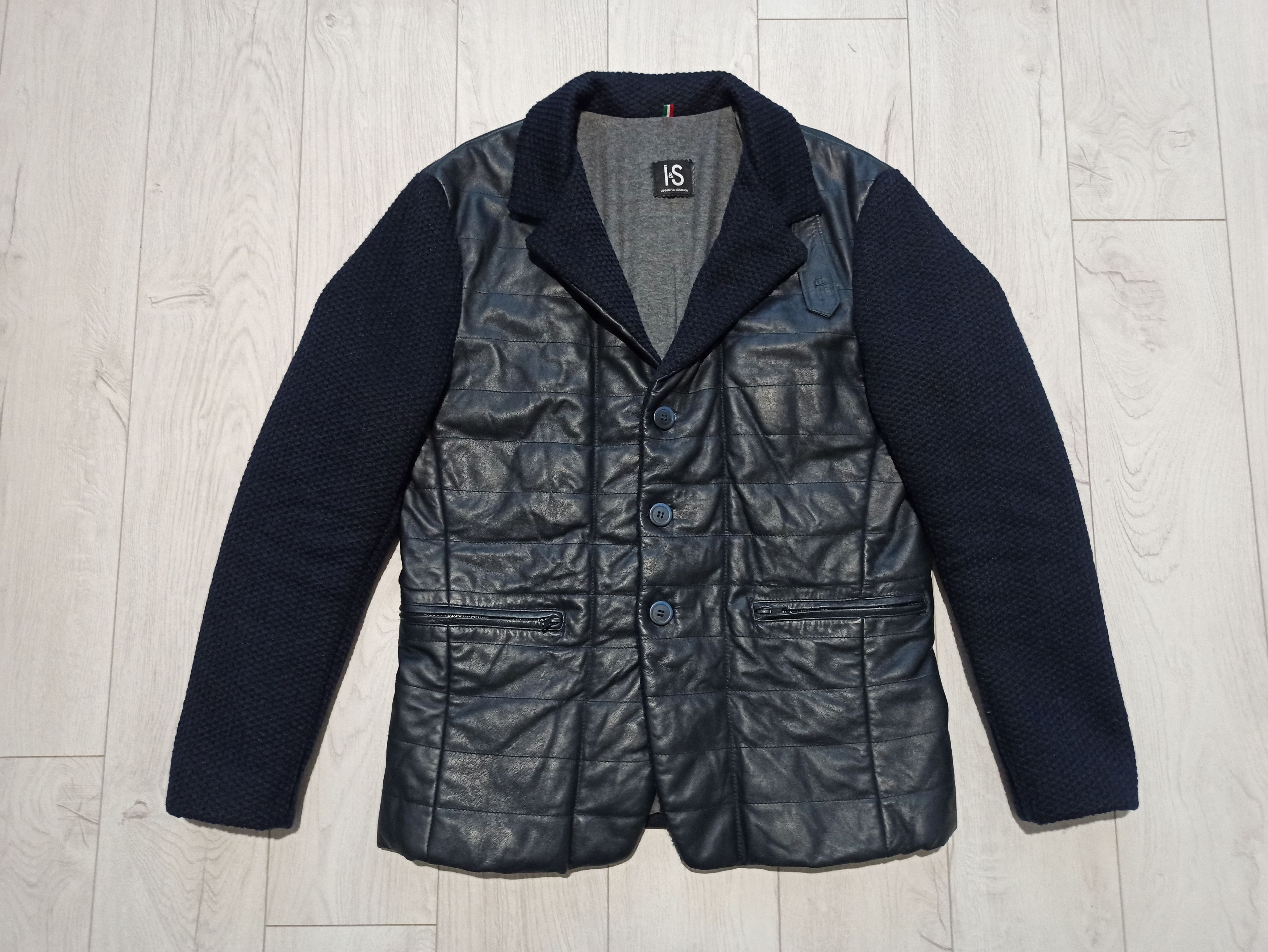 image of Italian Designers x Vintage Iannalfo And Sgariglia Vintage Leather Jacket in Blue (Size Medium)