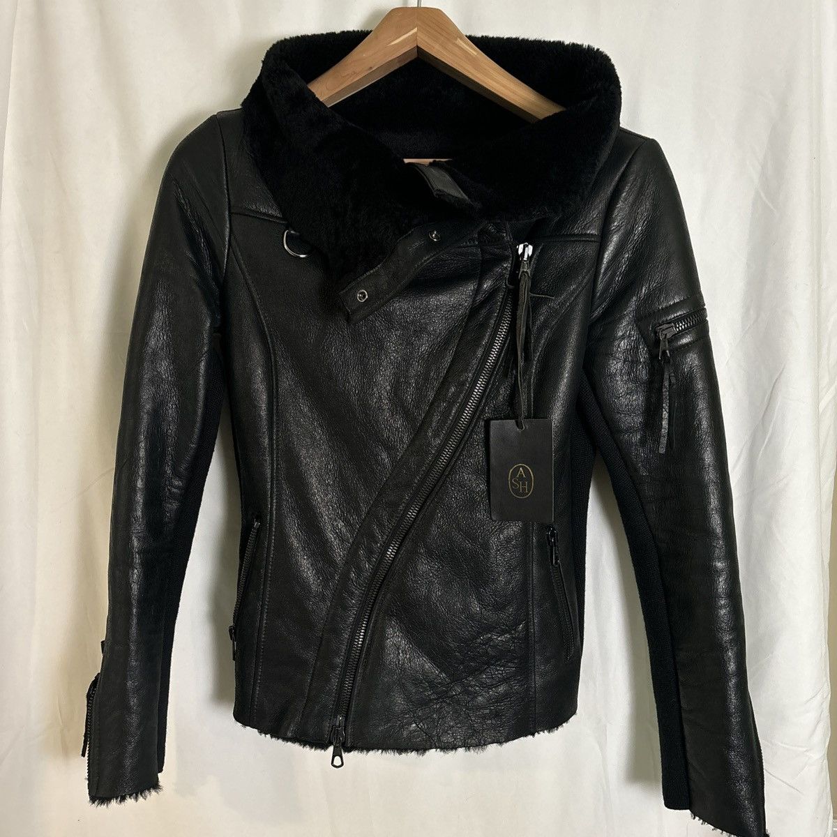 ASH Ash Black Leather Jacket w/ Shearling. Unisex Size 46 w/Tag Size S / US 4 / IT 40 - 1 Thumbnail