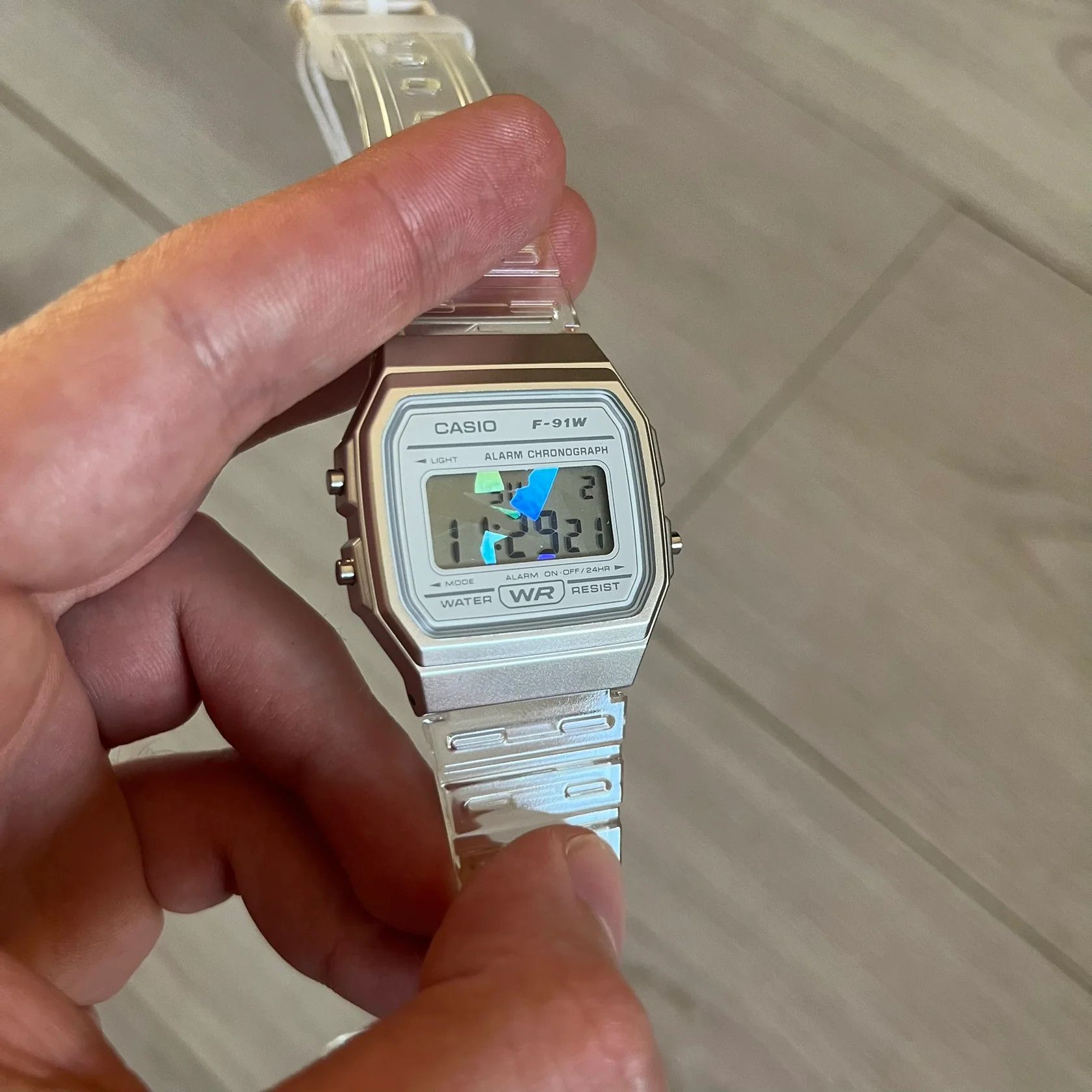 Casio Casio F-91W "Holo Diamonds" Clear Digital Watch Size ONE SIZE - 7 Thumbnail
