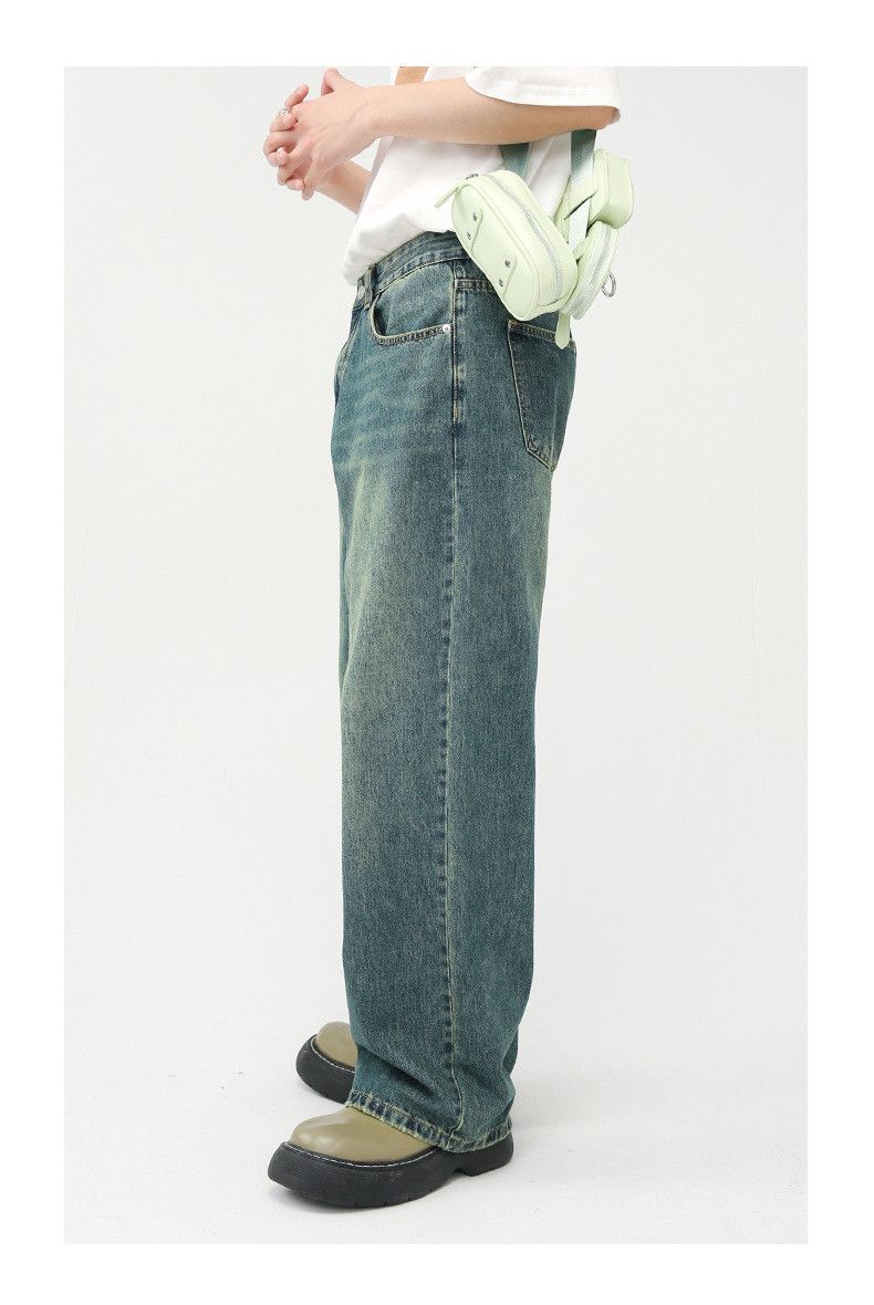 Japanese Brand × Jean Washed distressed straight-leg dark green wide-leg jeans Size US 32 / EU 48 - 3 Thumbnail