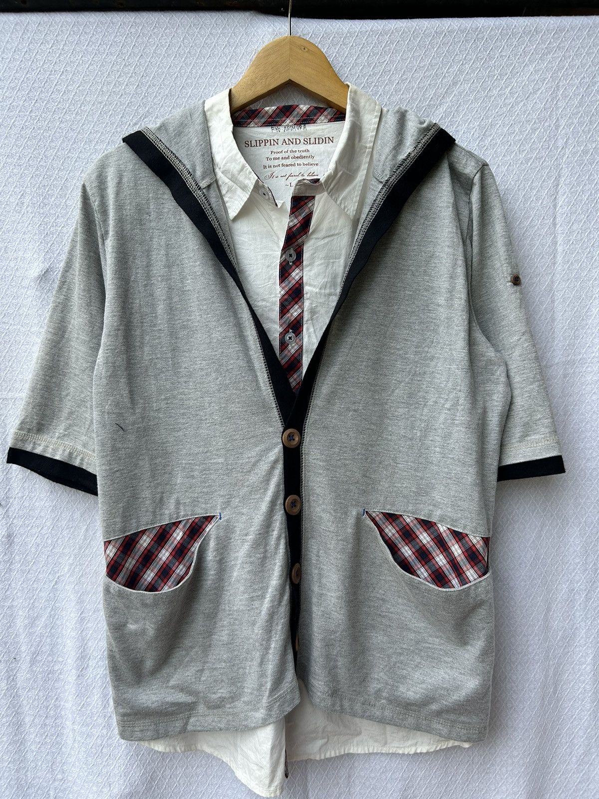 Japanese Brand Double layers slippin and slidin with hoodie plaid shirt Size US L / EU 52-54 / 3 - 1 Thumbnail