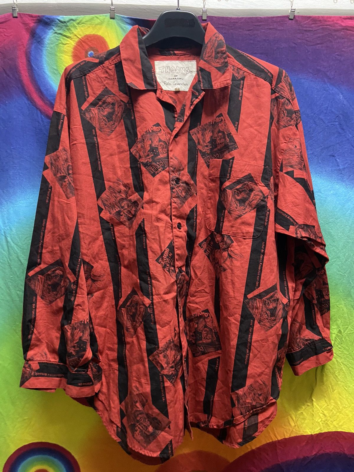 image of Archival Clothing x Pulse Thorns Of Harajuku Pulse Cooperation Full Print Shirt in Red (Size Large)