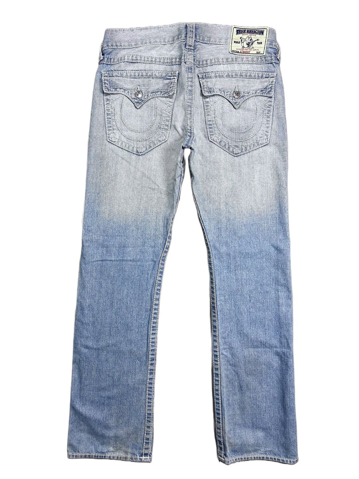 image of Made In USA x True Religion Baby Blue Jeans White Stitching Y2K, Men's (Size 33)