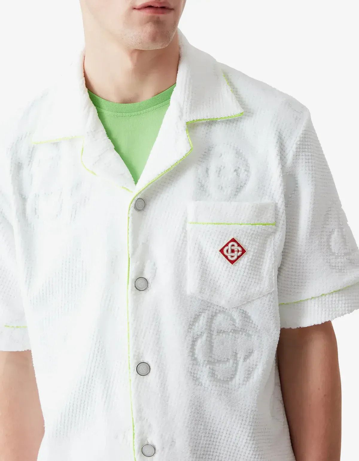 Casablanca Casablanca White Towelling Monogram Short Sleeve Shirt Size US L / EU 52-54 / 3 - 5 Thumbnail