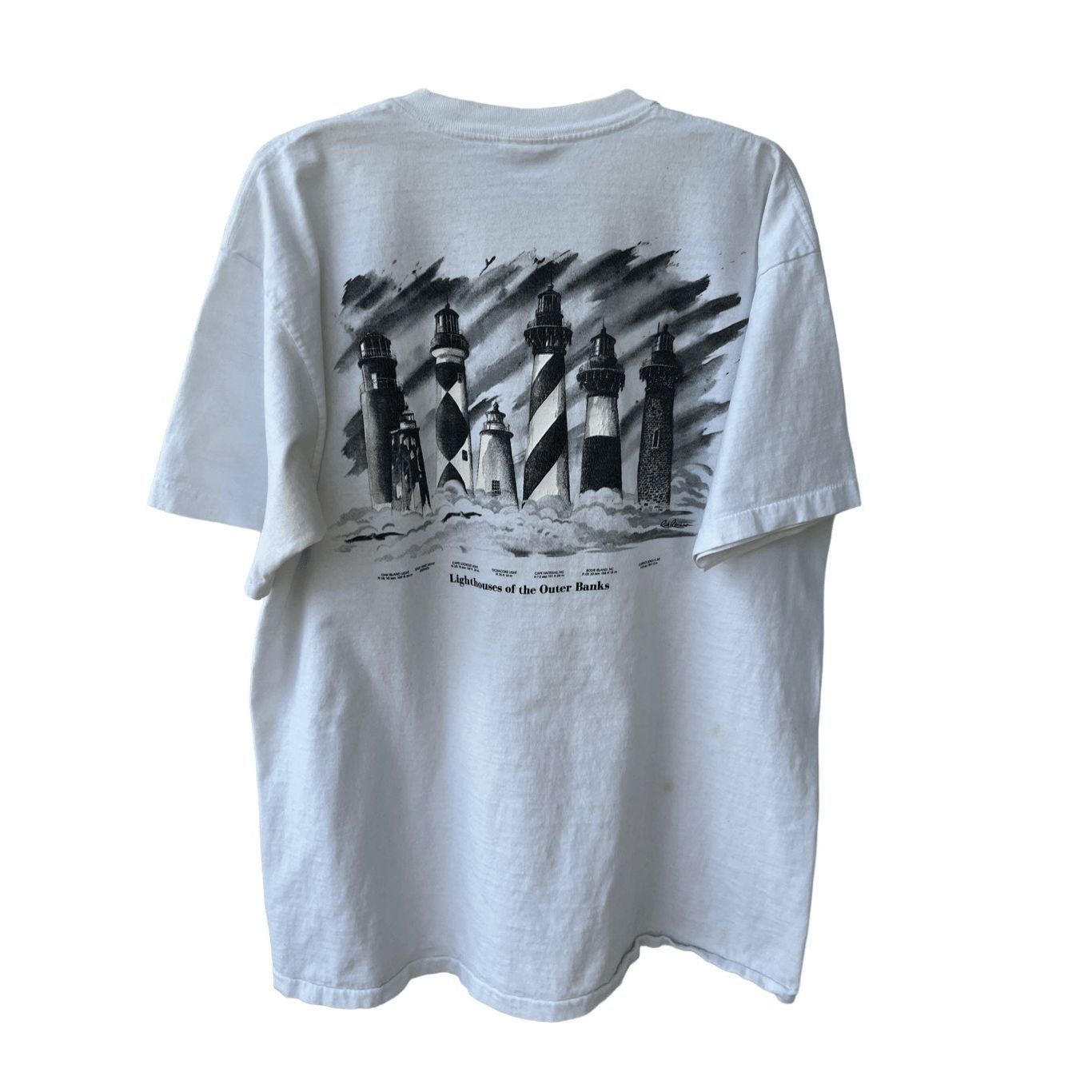 Vintage Vintage 90s Outer Banks Lighthouses Ribbed Single Stitch T-S Size US XL / EU 56 / 4 - 2 Thumbnail