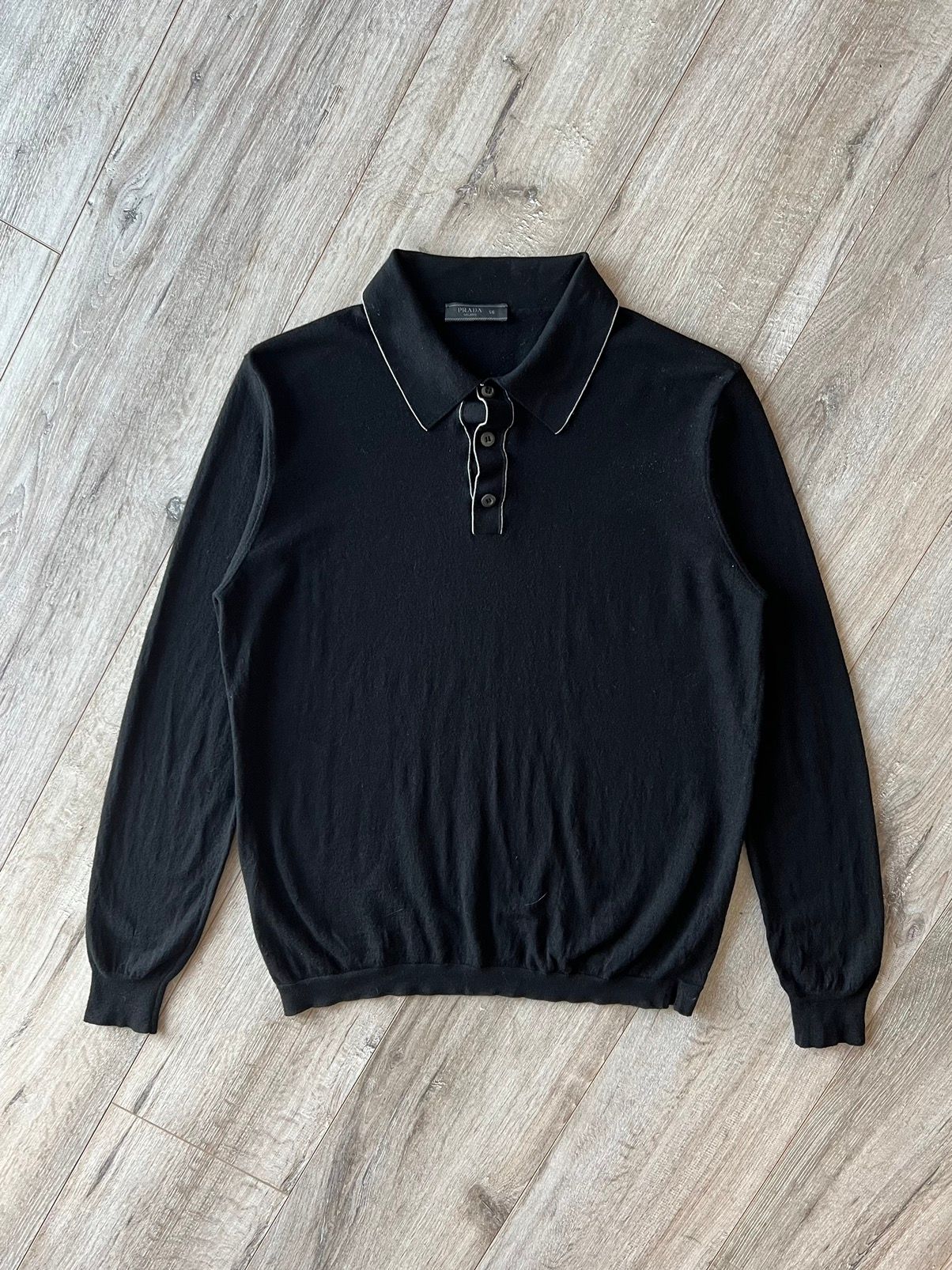 Pre-owned Prada Milano Sweater Polo Jumper Wool Black
