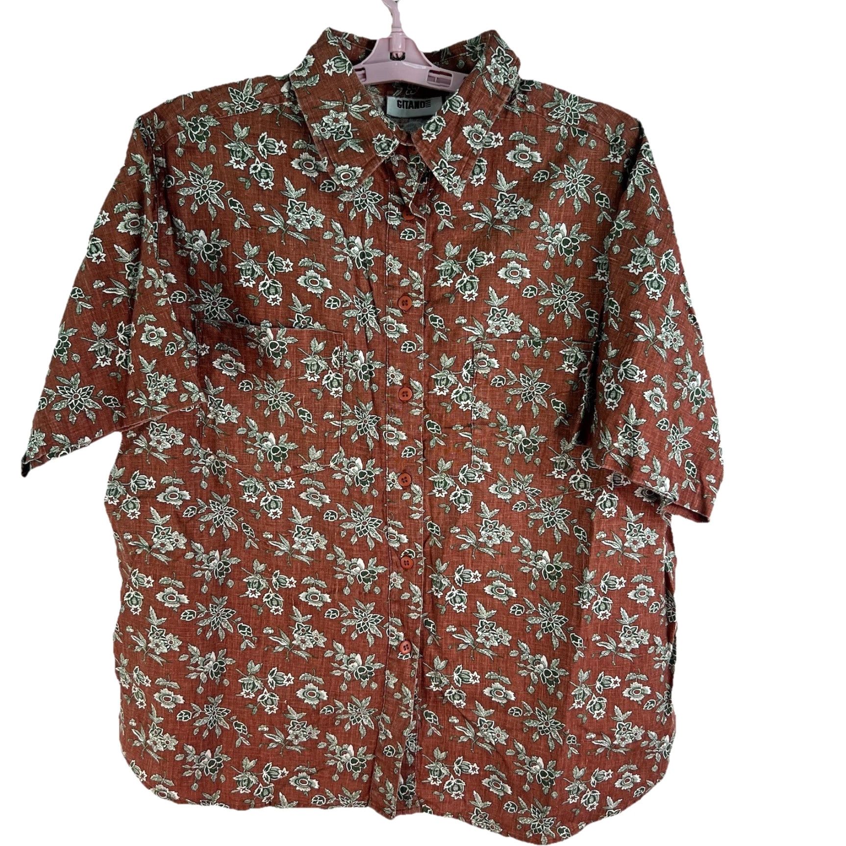 Vintage Gitano Button-Up Shirt Women’s 18W Brown Floral Short Sleeve Size XXL / US 16-18 / IT 52-54 - 2 Thumbnail