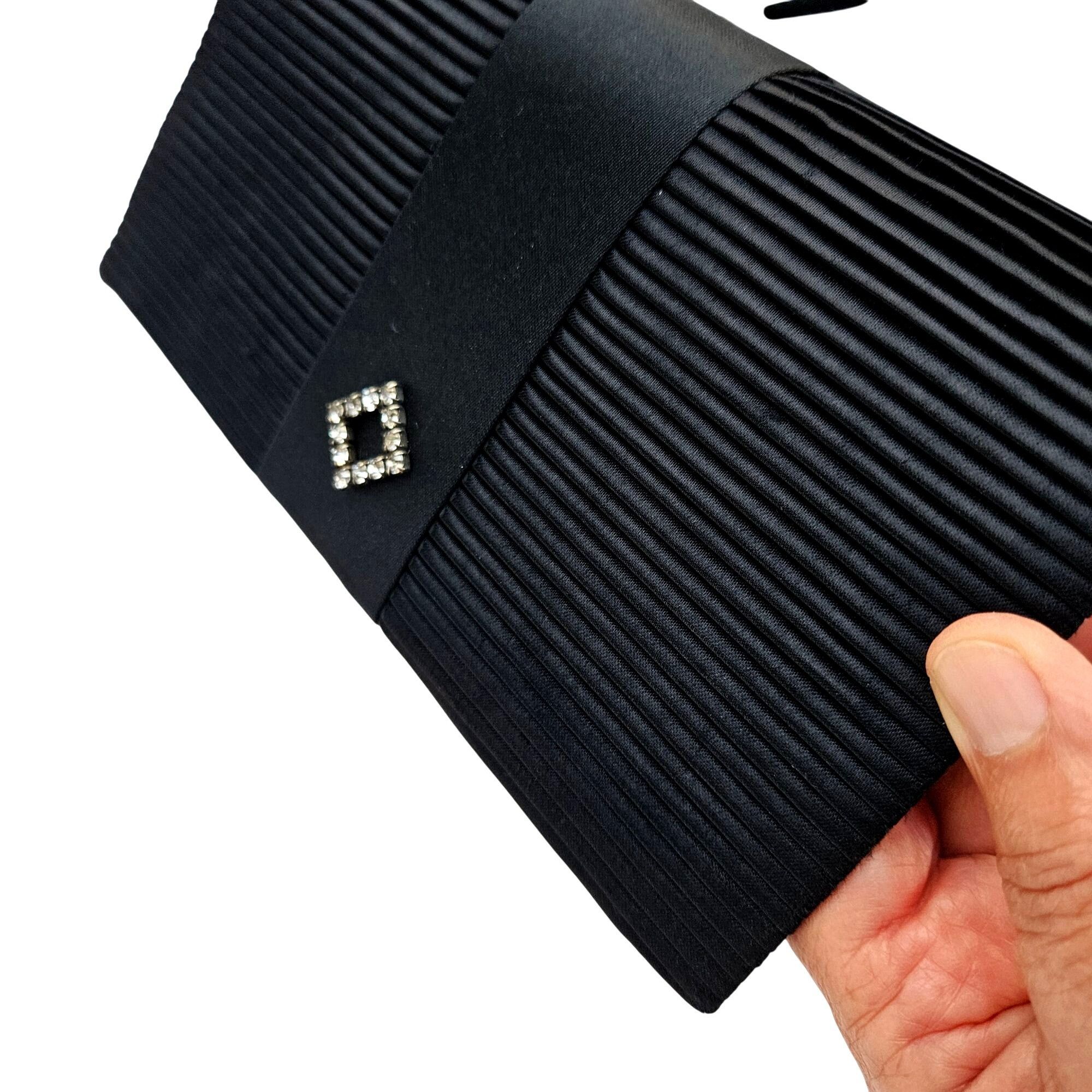 Other Vintage La Regale Black Pleated Satin Clutch Crossbody w/ Rh Size ONE SIZE - 4 Thumbnail
