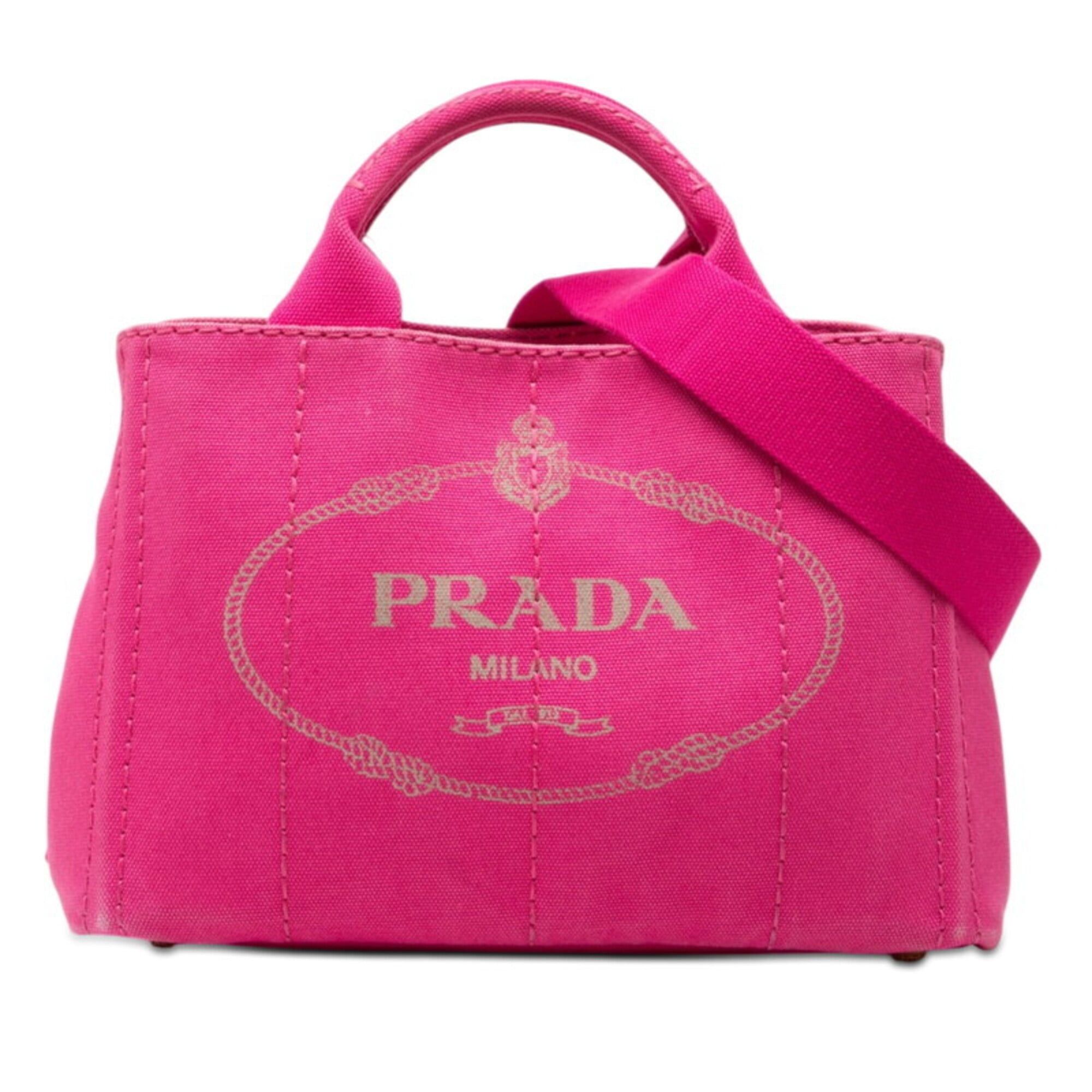 Prada Prada Triangle Logo Plate Canapa Mini Handbag Shoulder Bag 2WAY B2439G Fuchsia Pink Canvas Women's PRADA Size ONE SIZE - 1 Thumbnail