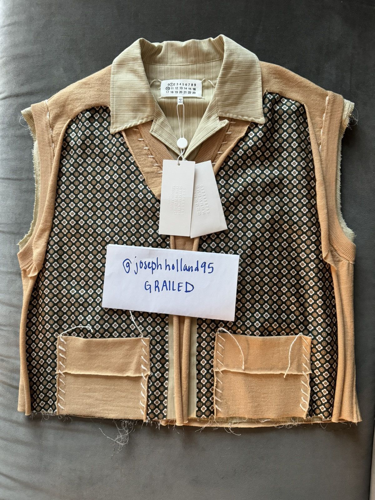 image of Maison Margiela Cropped Layered Shirt in Tan Mix, Women's (Size Medium)
