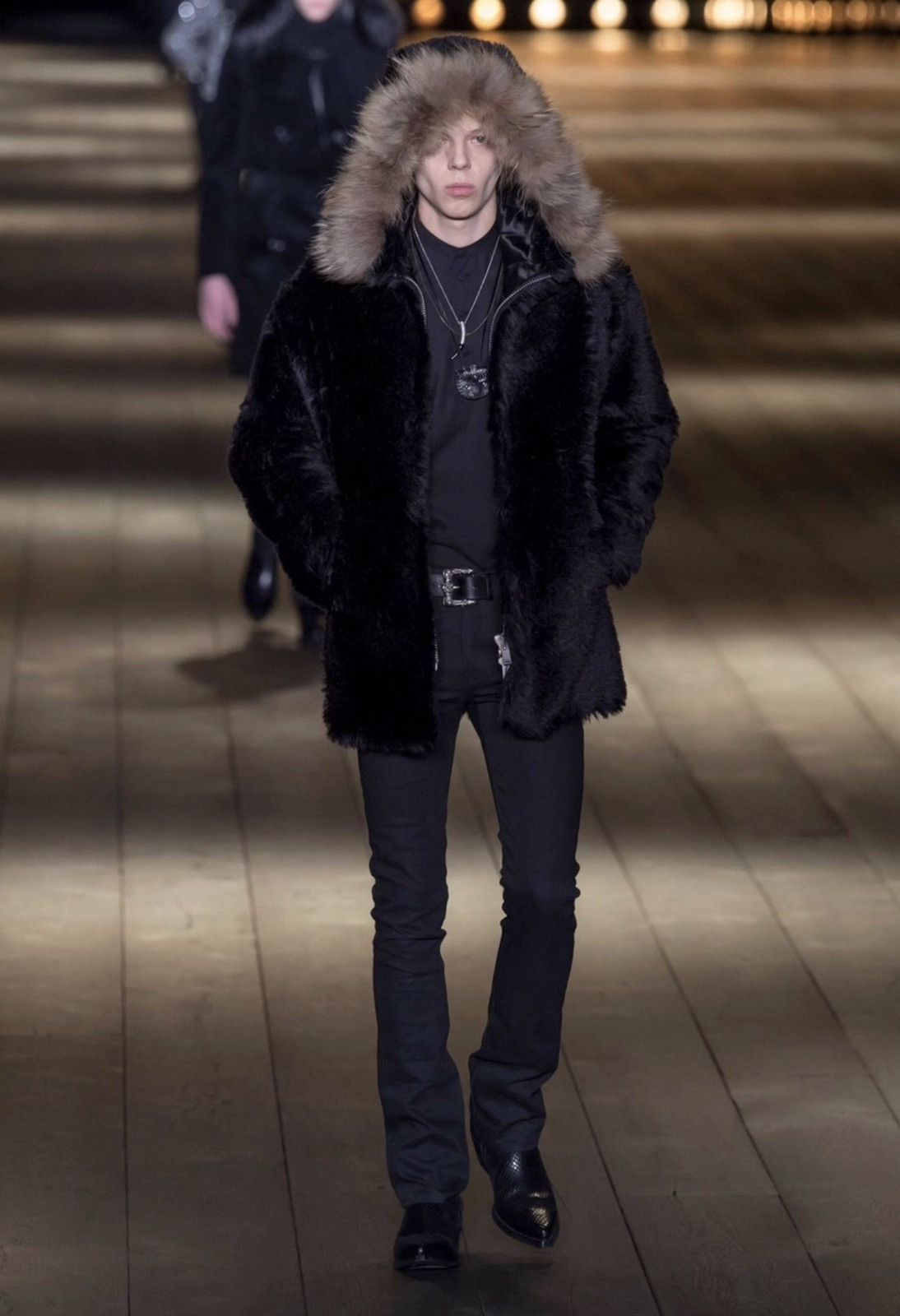 Saint Laurent Paris SLP) 18FW Runway Raccoon Fur Collar Zip-Up Hooded Fur Coat Size US M / EU 48-50 / 2 - 9 Thumbnail