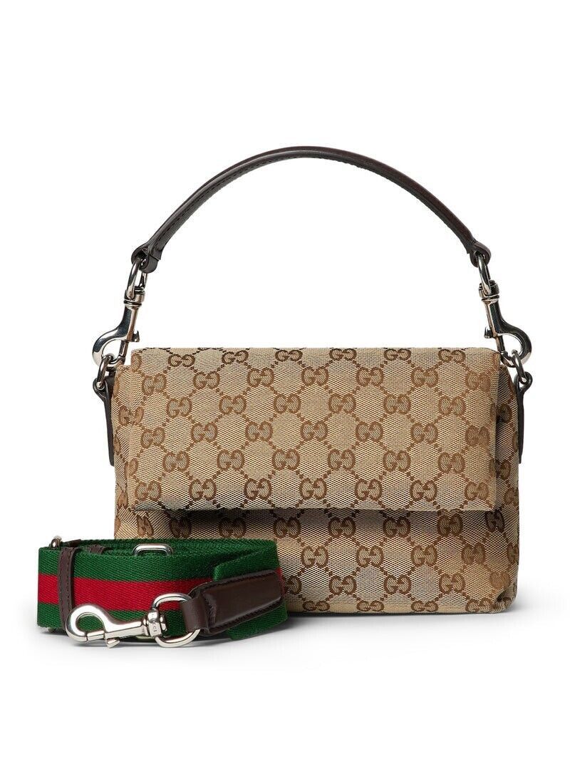GUCCI New Beige/Dark Brown GG Canvas Small Crossbody