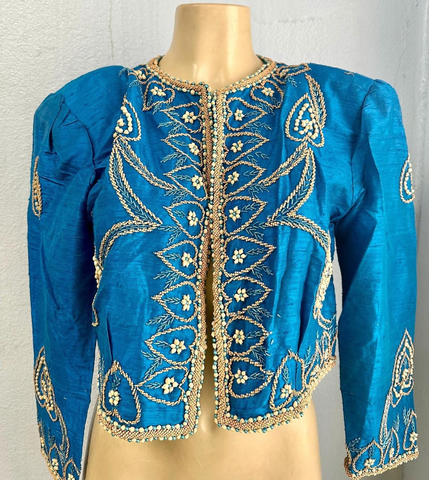 Designer Beaded Bolero Jacket Turquoise Size 8 only Size M / US 6-8 / IT 42-44 - 1 Preview