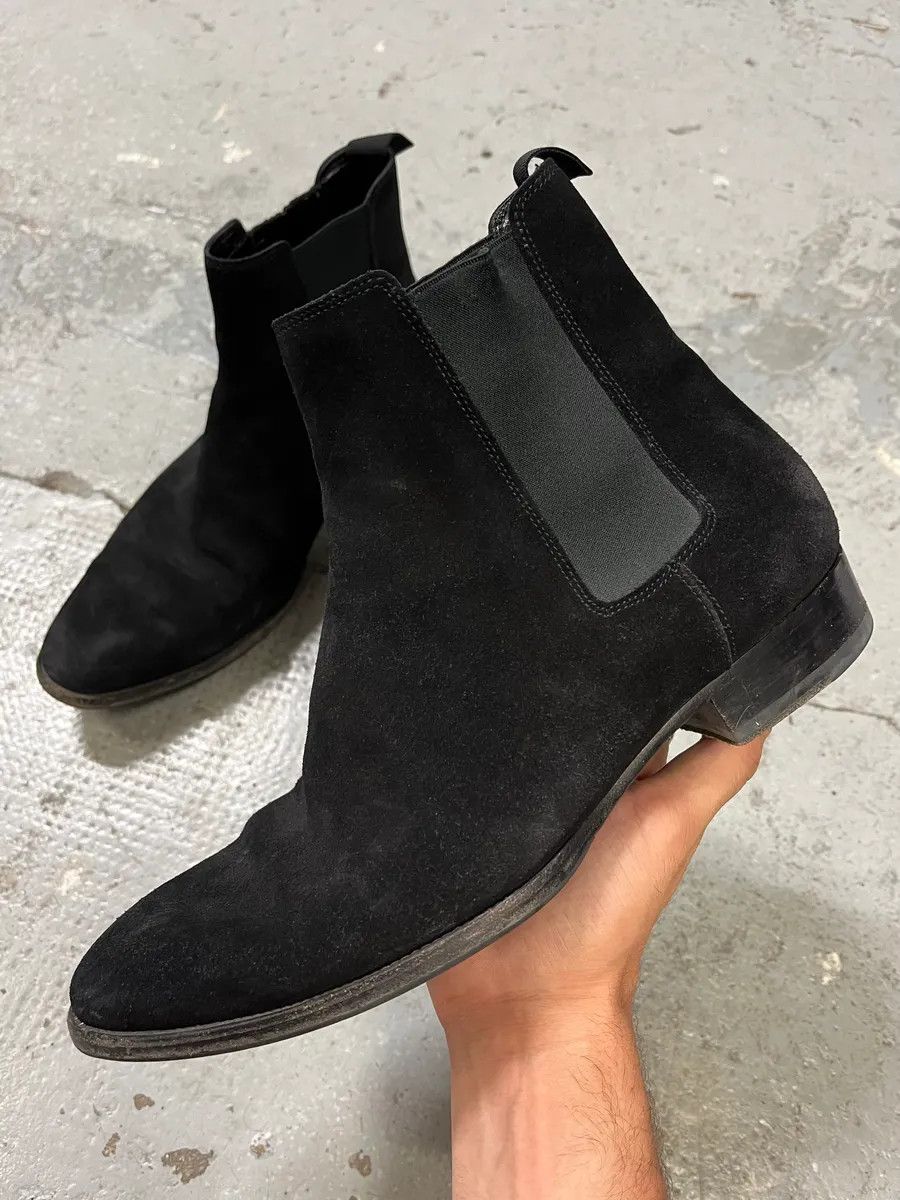 Designer × Saint Laurent Paris × Vintage Saint Laurent Black Suede Leather Ankle Boots Size US 7 / EU 40 - 1 Thumbnail