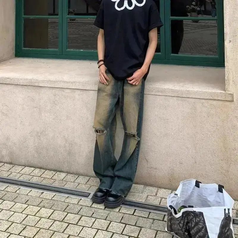 Japanese Brand Retro straight washed distressed jeans Size US 32 / EU 48 - 2 Thumbnail